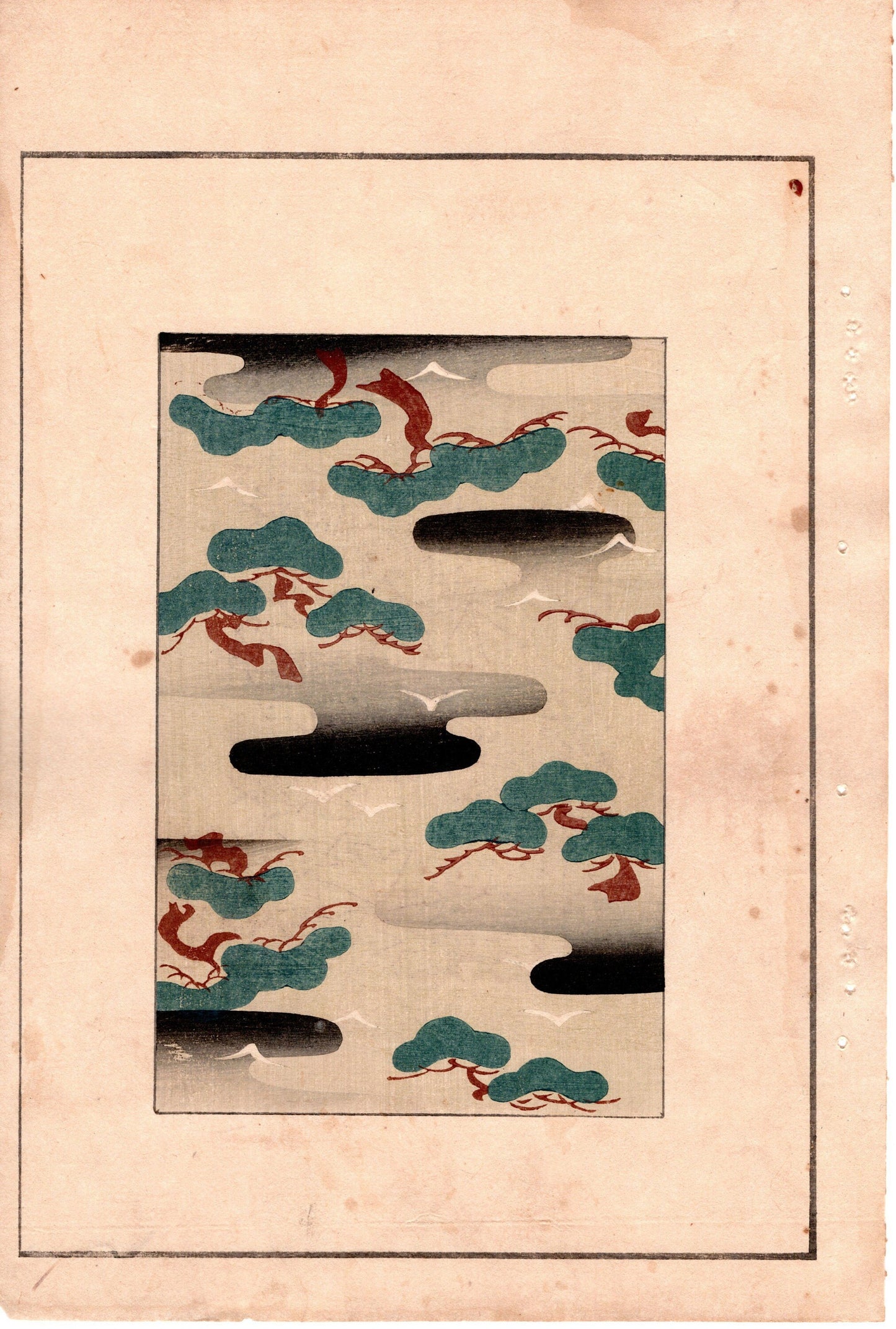 Japanese Antique Original Woodcut Print, c 1900, Bijutsukai 3, Sekka, Korin