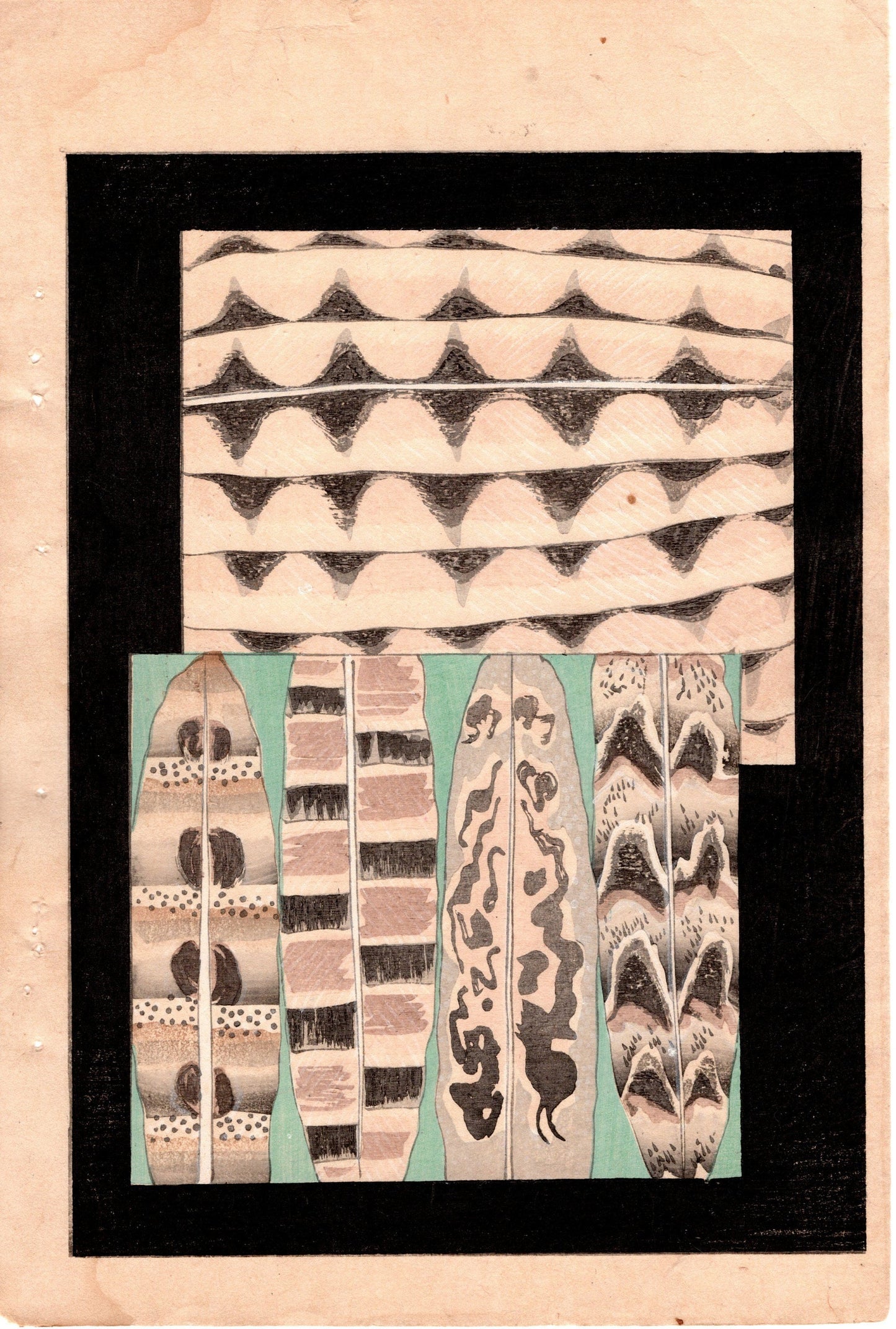 Japanese Antique Original Woodcut Print, c 1900, Bijutsukai 3, Sekka, Korin