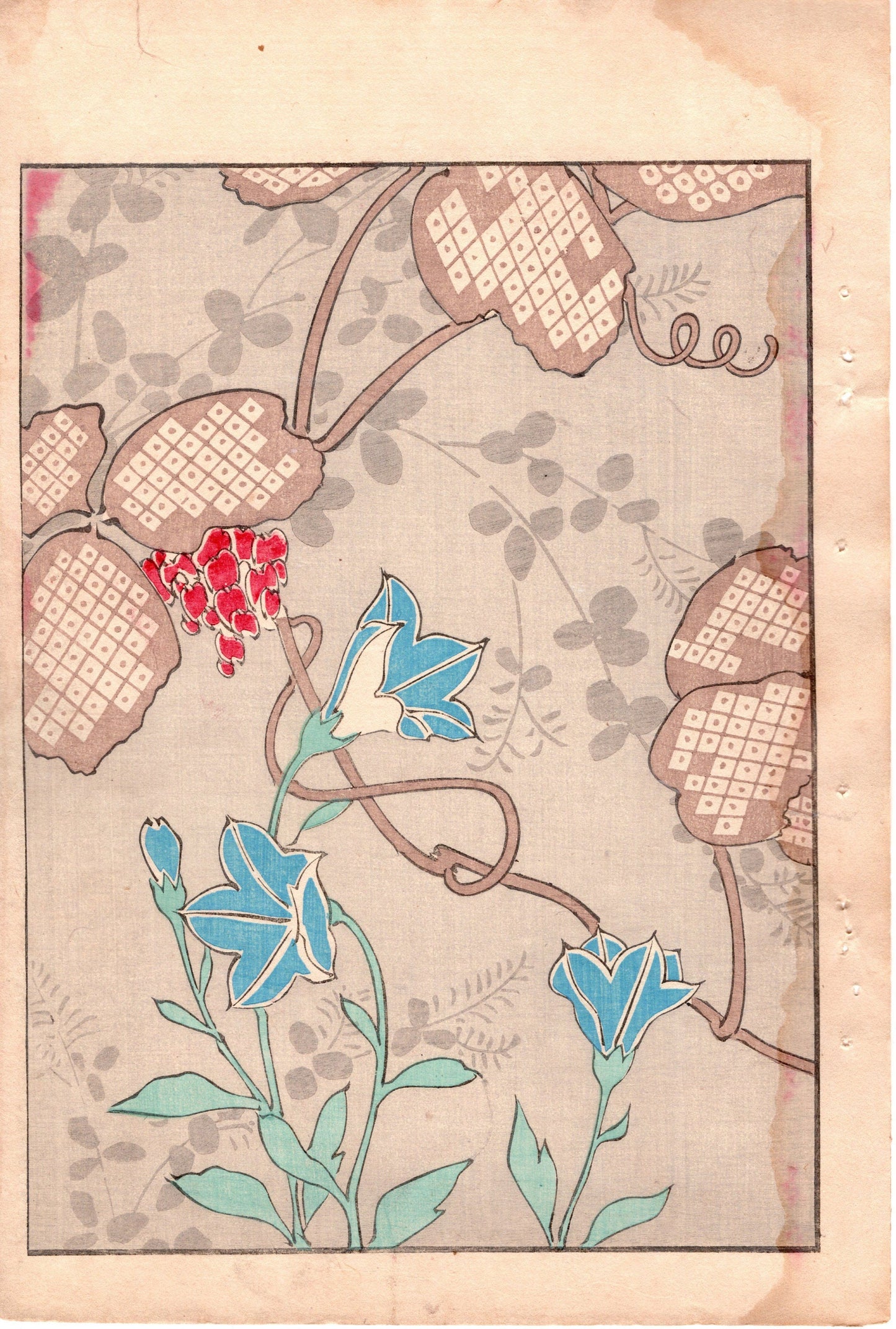 Japanese Antique Original Woodcut Print, c 1900, Bijutsukai 3, Sekka, Korin