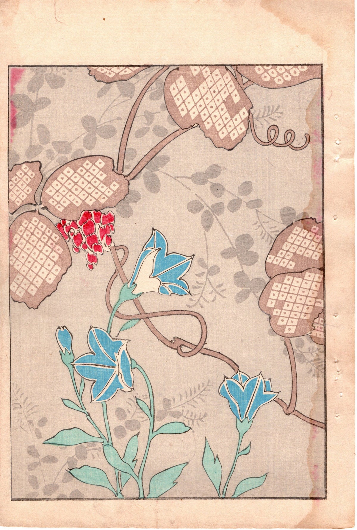 Japanese Antique Original Woodcut Print, c 1900, Bijutsukai 3, Sekka, Korin