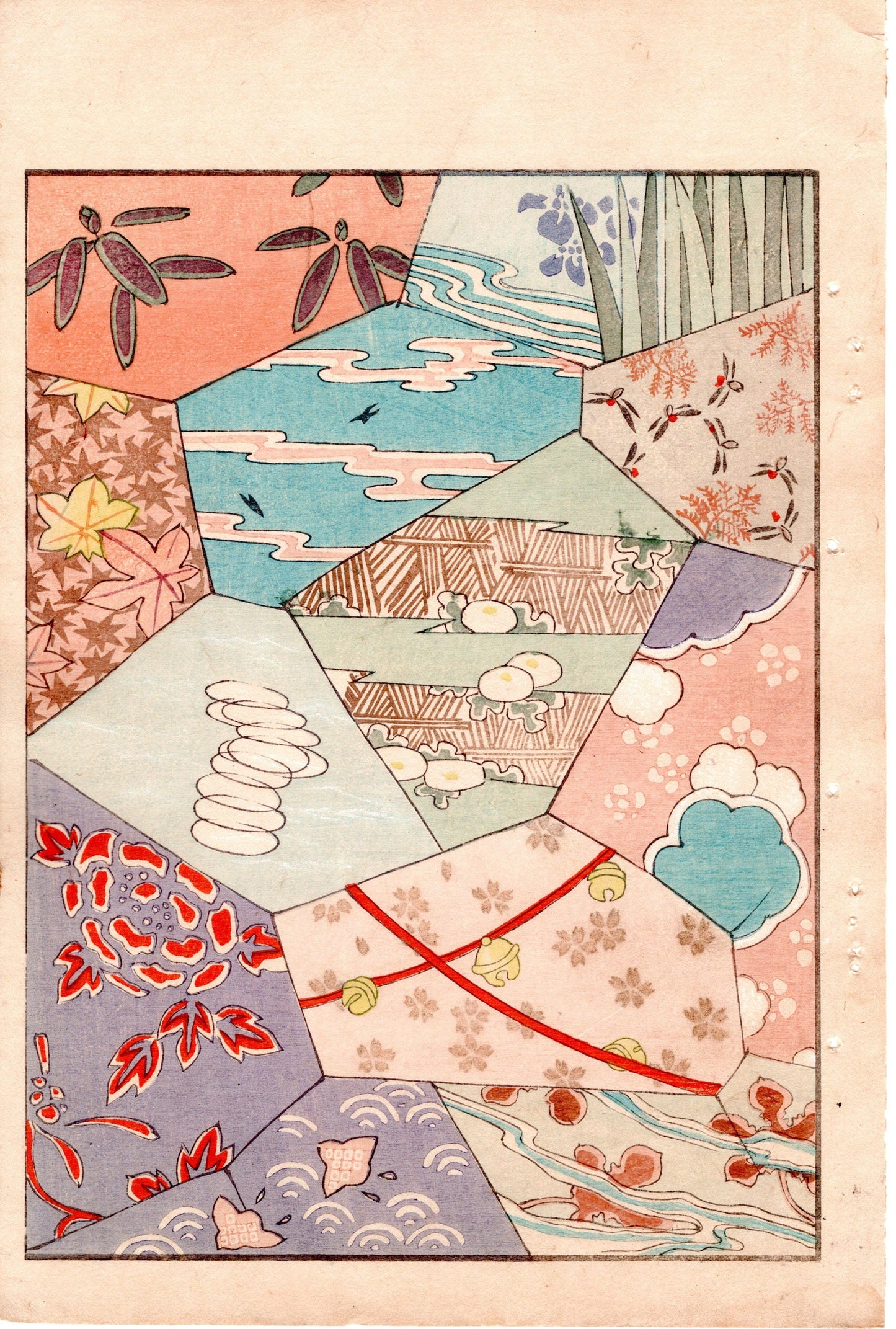 Japanese Antique Original Woodcut Print, c 1900, Bijutsukai 4, Sekka, Korin