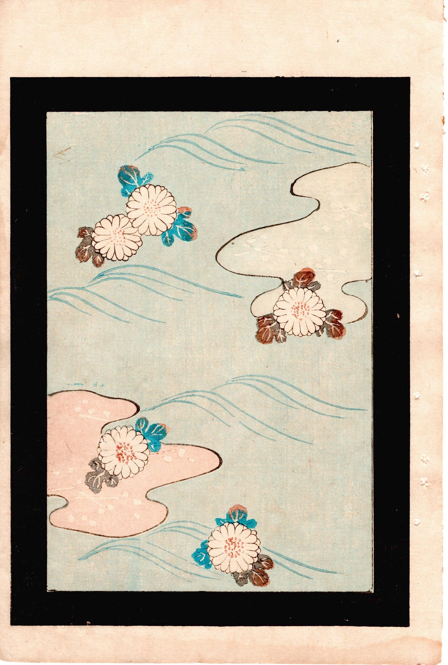 Japanese Antique Original Woodcut Print, c 1900, Bijutsukai 4, Sekka, Korin