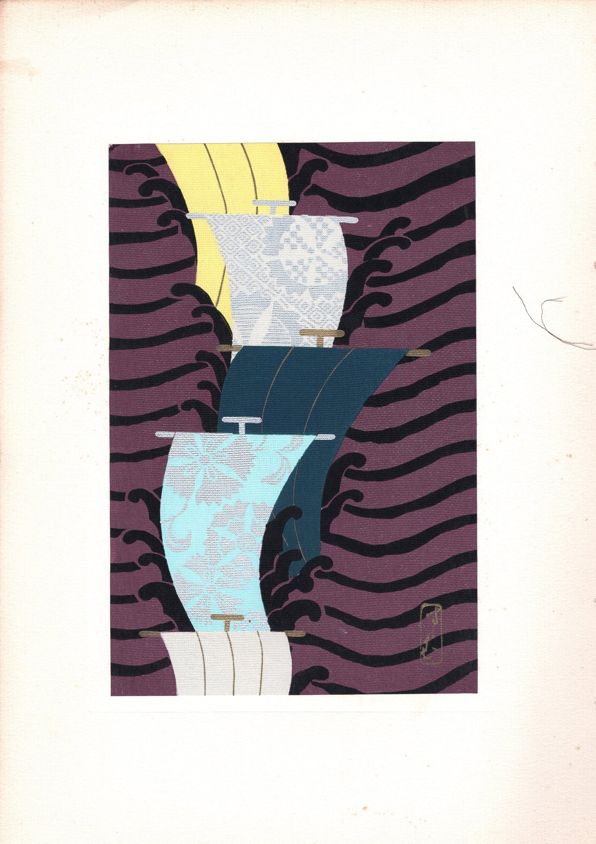 Japanese antique woodblock print, 1938, Antique Kimono Design.