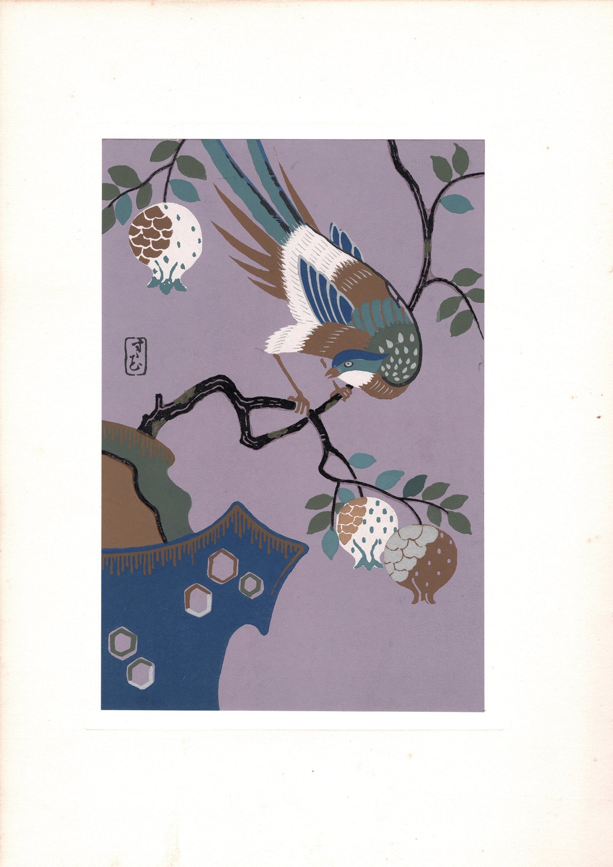 Japanese antique woodblock print, Design, 1938, Antique Kimono Design.