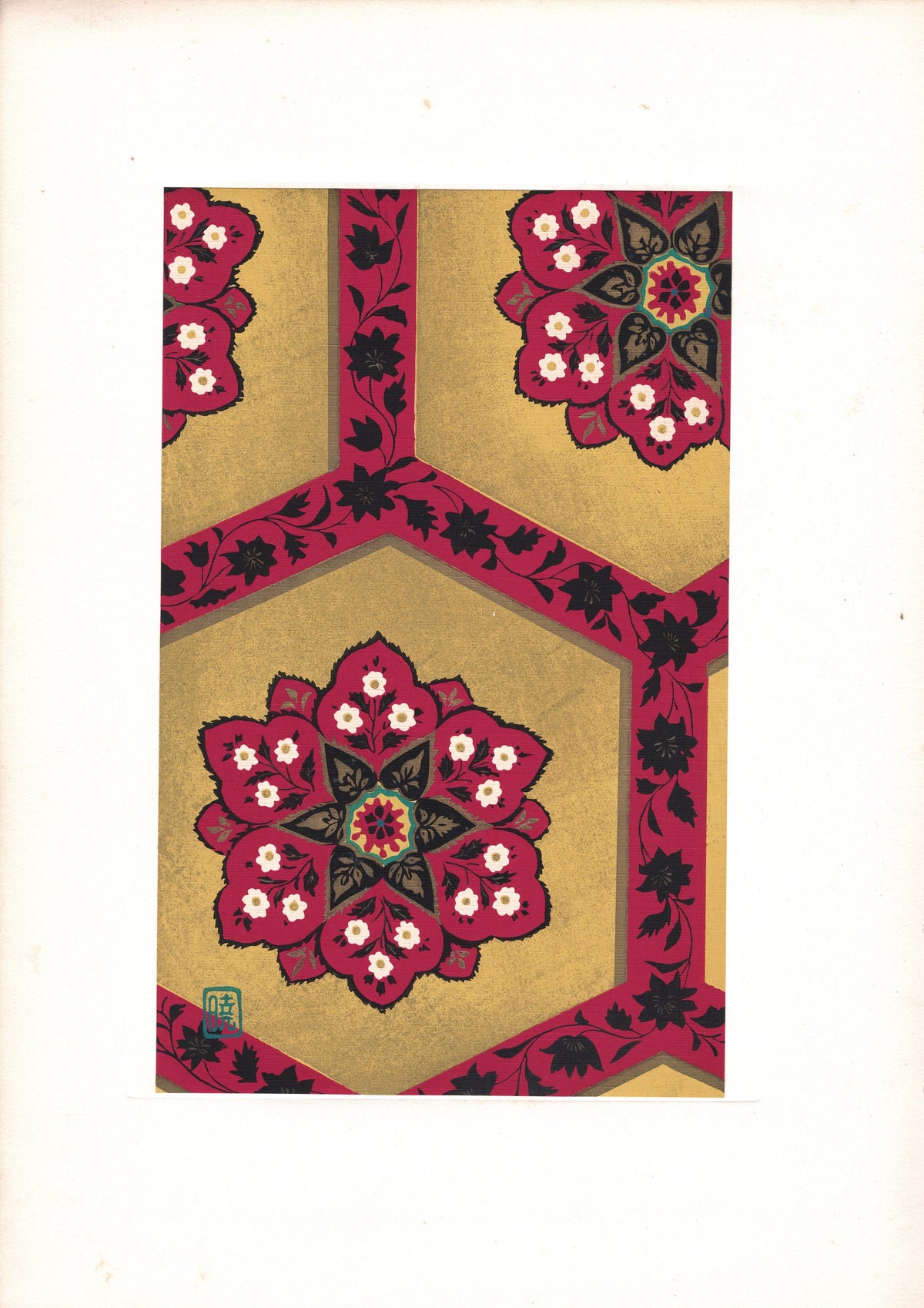 Japanese antique woodblock print 1938, Antique Kimono Design.