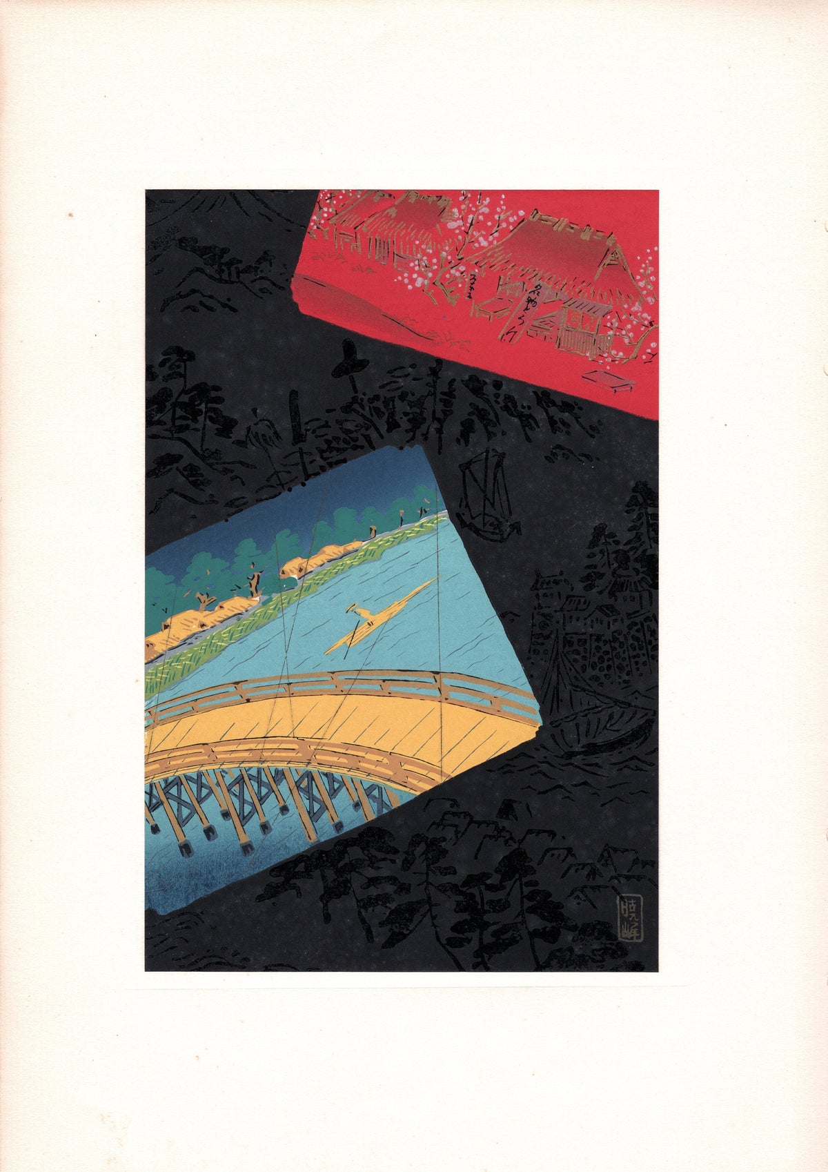 Japanese antique woodblock print, 1938, Antique Kimono Design.