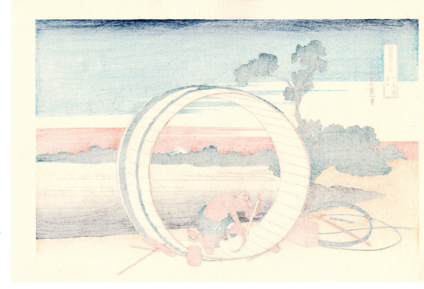 Japanese Ukiyo-e, Woodcut print, Hokusai, "Fuji View Field in Owari Province"