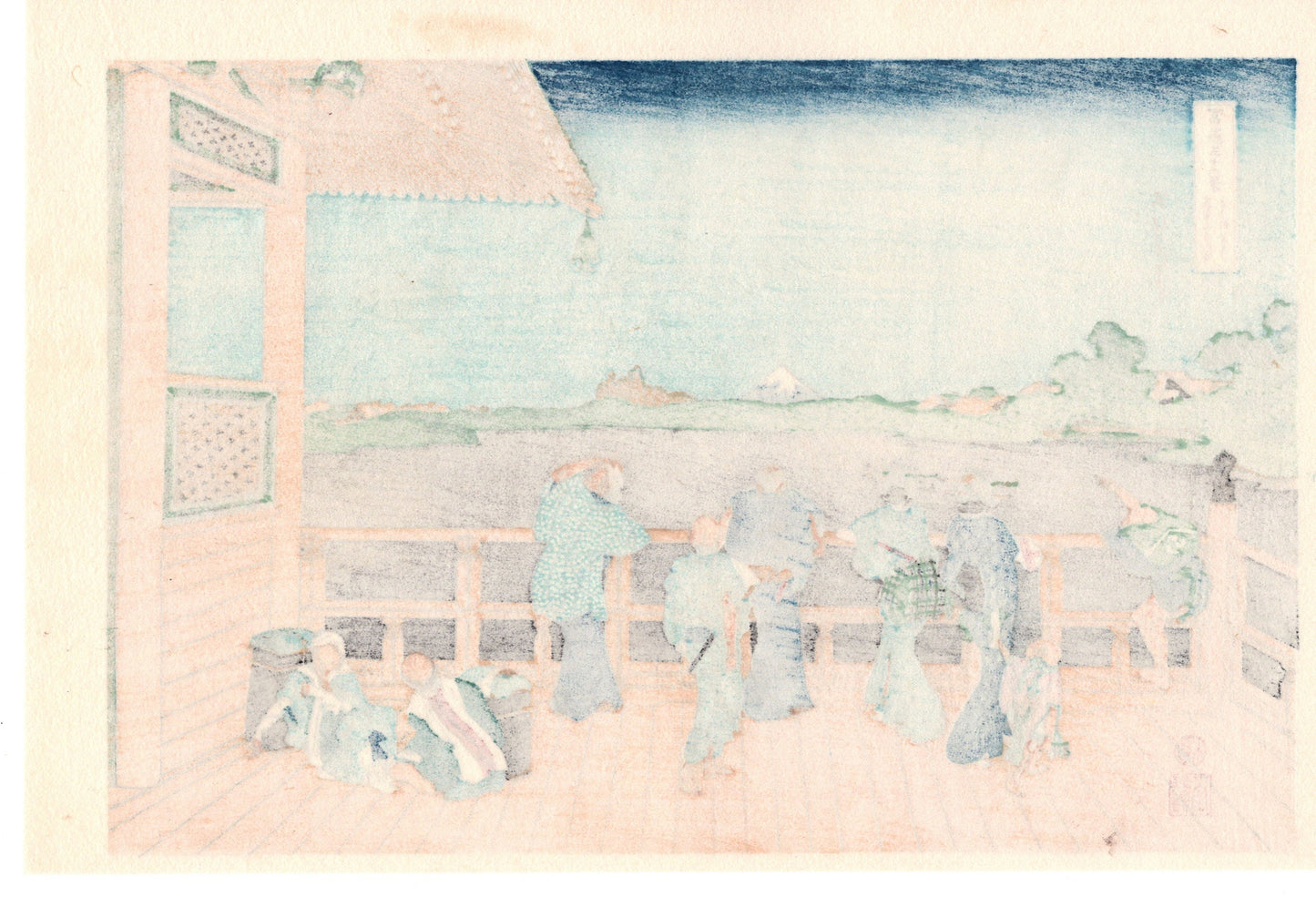 Japanese Ukiyo-e, Woodcut print, Hokusai, "Sazai hall – Temple of Five Hundred Rakan"