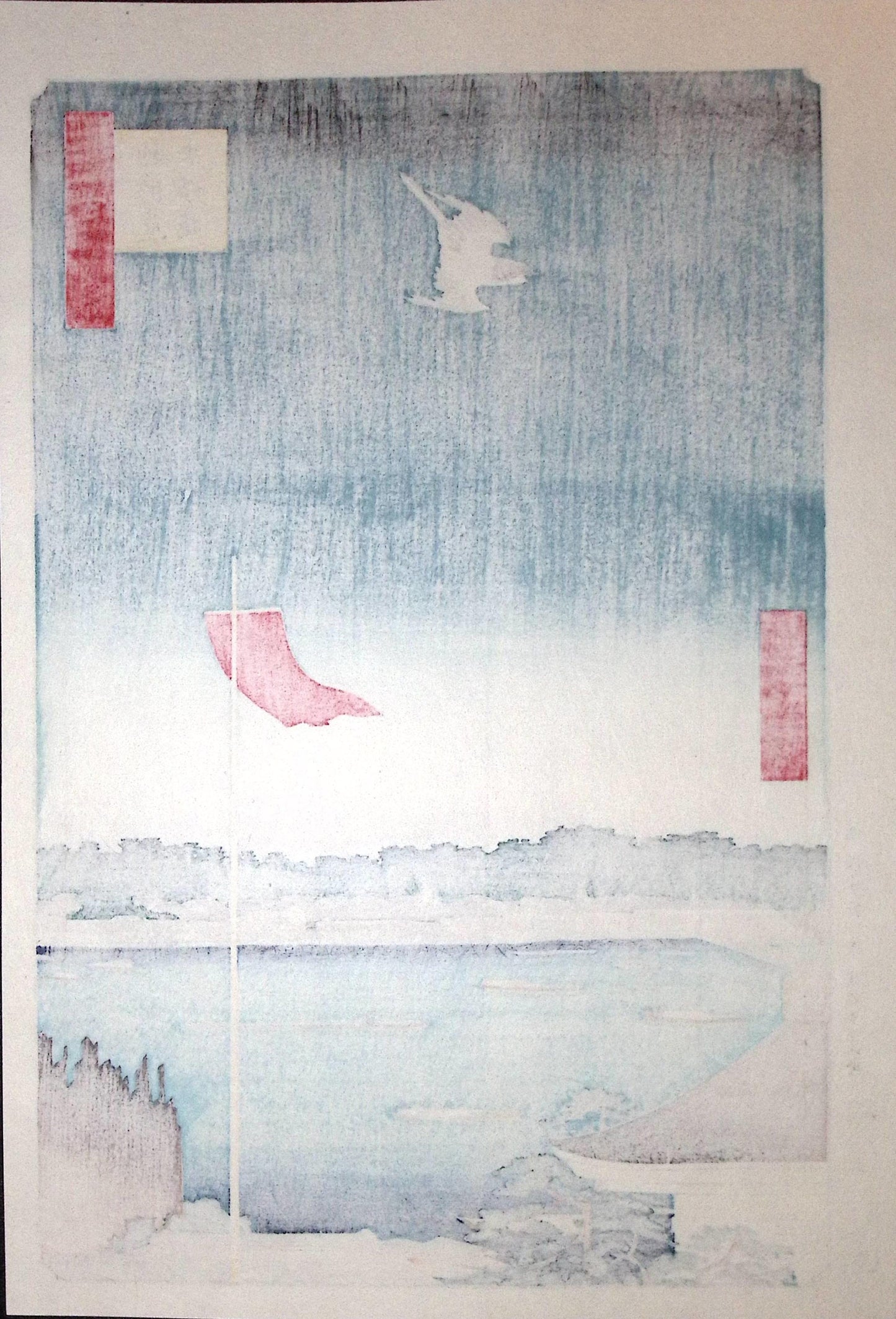 Japanese Ukiyo-e, woodblock print, Hiroshige, "Komagata Hall and Azuma Bridge"