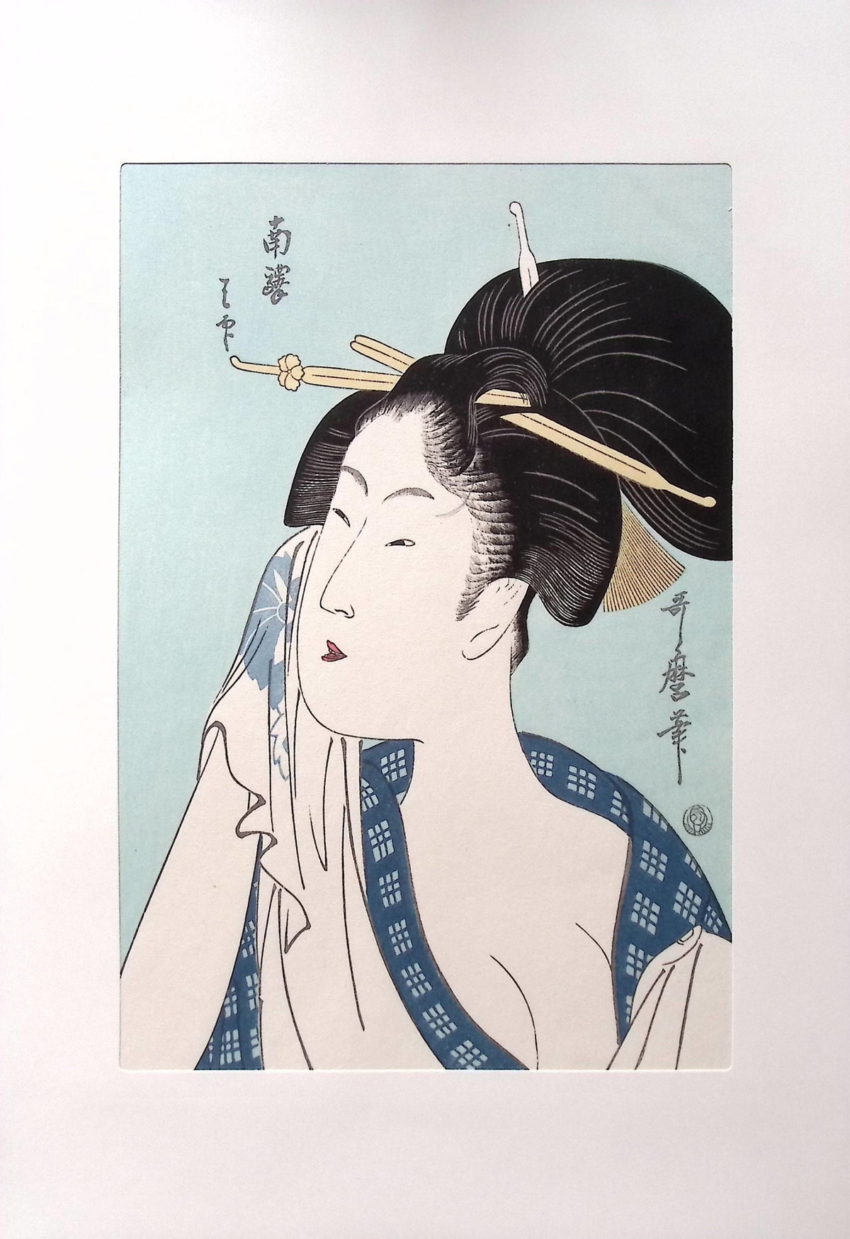 Japanese Ukiyoe, woodcut print, Utamaro, "Woman of the South Station"