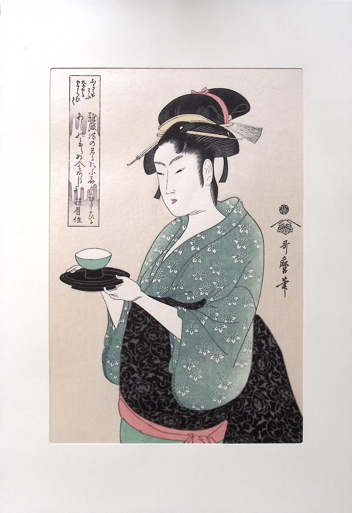 Japanese Ukiyoe, woodcut print, Utamaro, "Okita of the Naniwa-ya Tea-house"