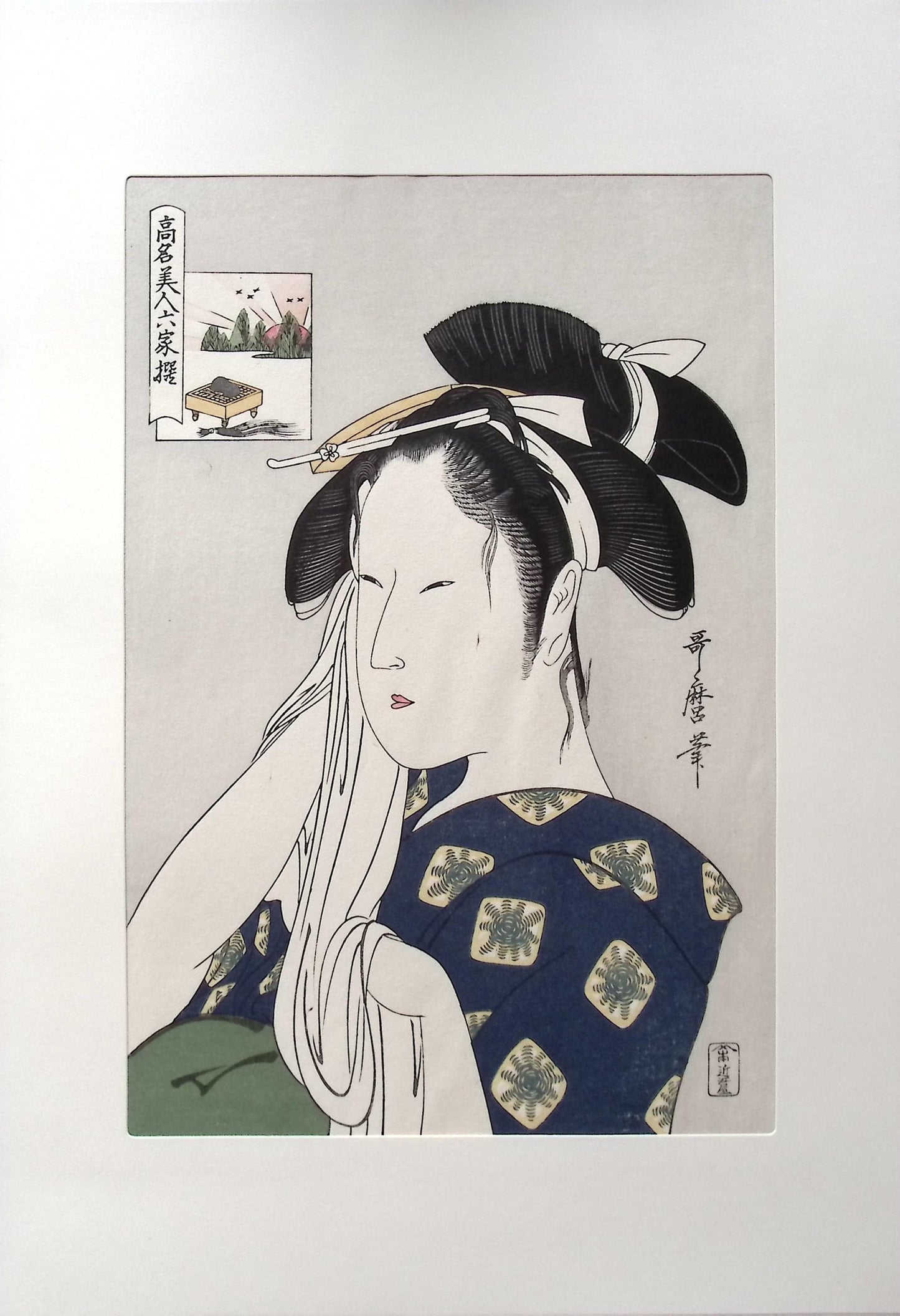 Japanese Ukiyoe, woodcut print, Utamaro, "The Widow of Hinodeya"