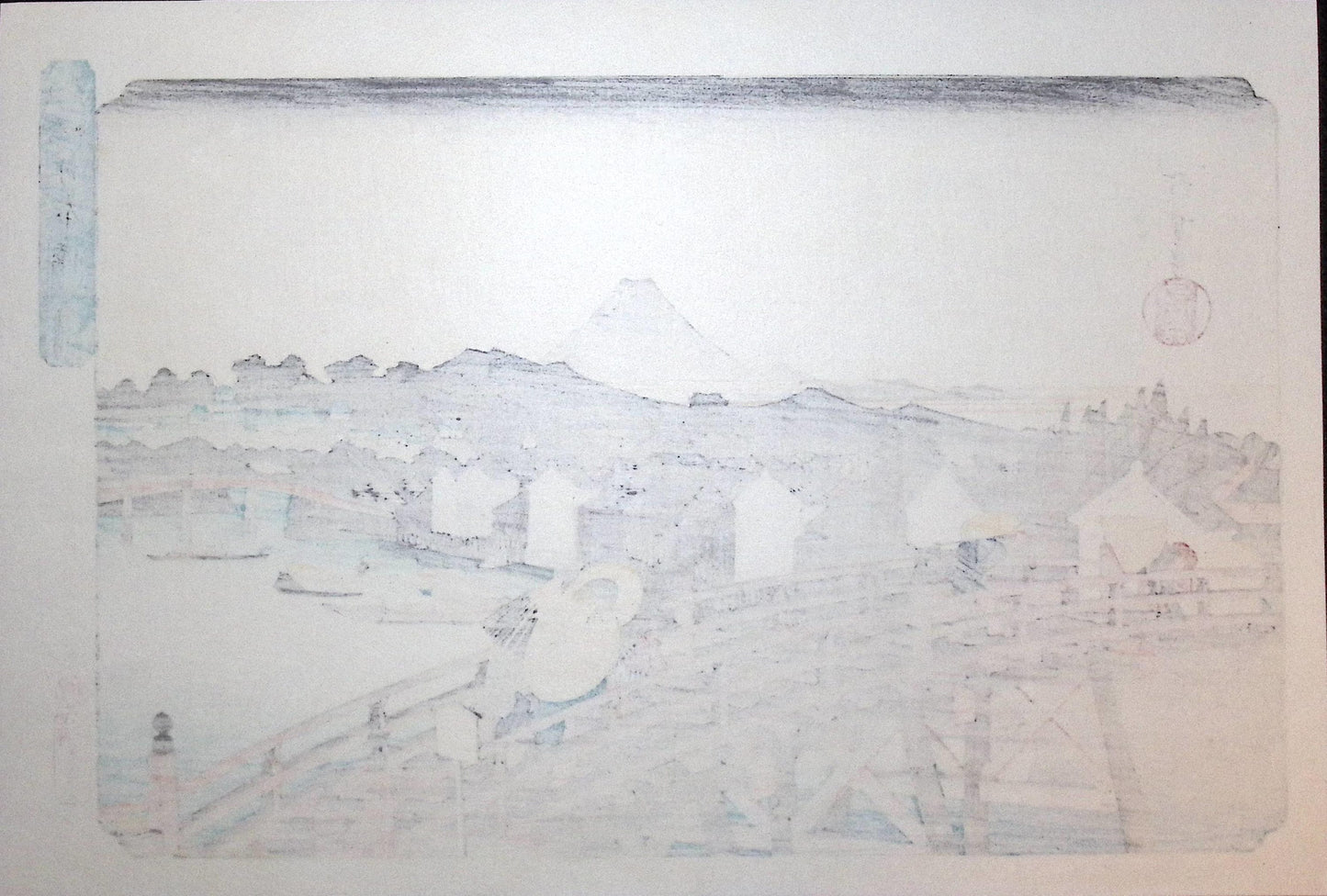 Japanese Ukiyo-e, woodblock print, Hiroshige, "Shower on Nihonbashi Bridge"