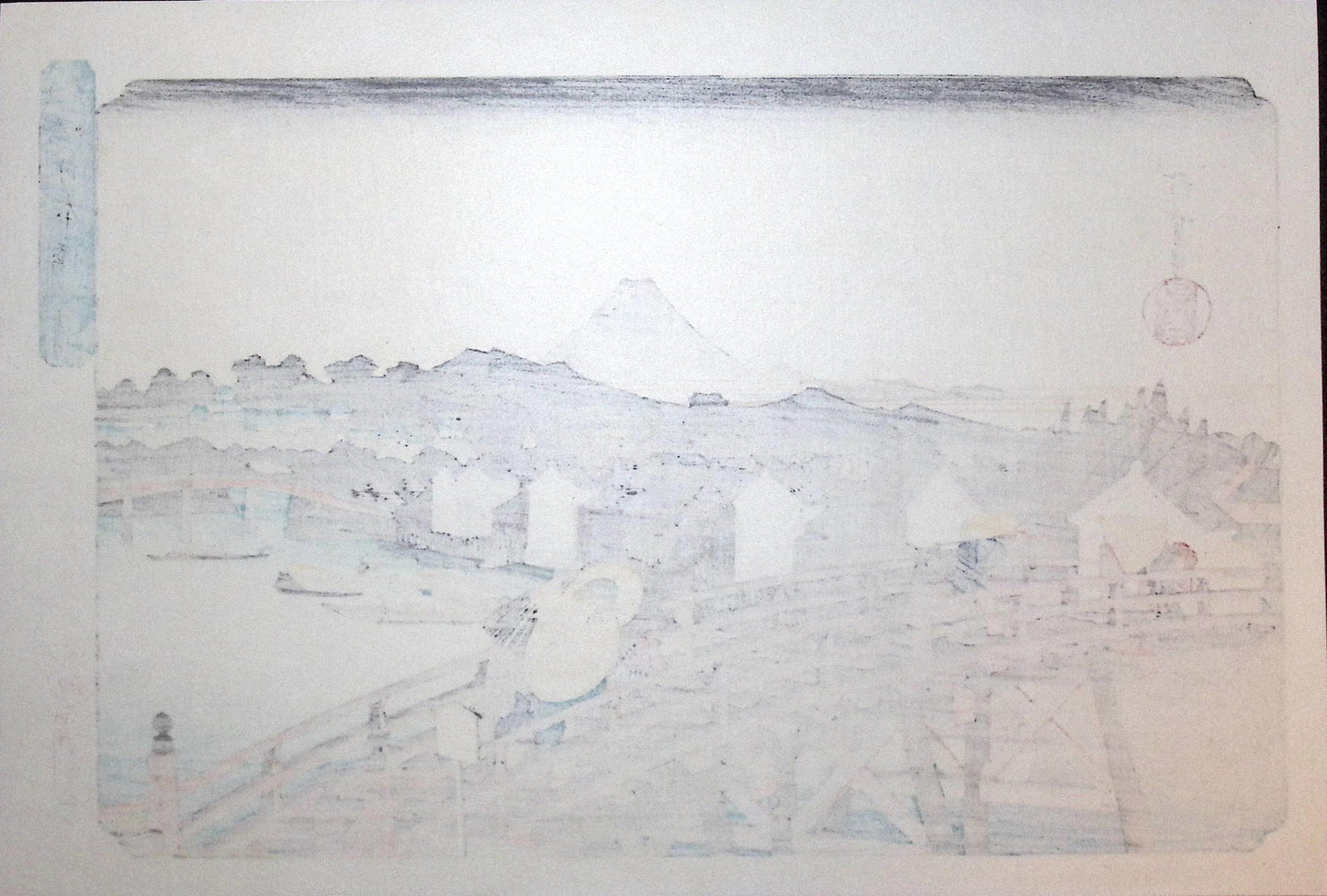 Japanese Ukiyo-e, woodblock print, Hiroshige, "Shower on Nihonbashi Bridge"