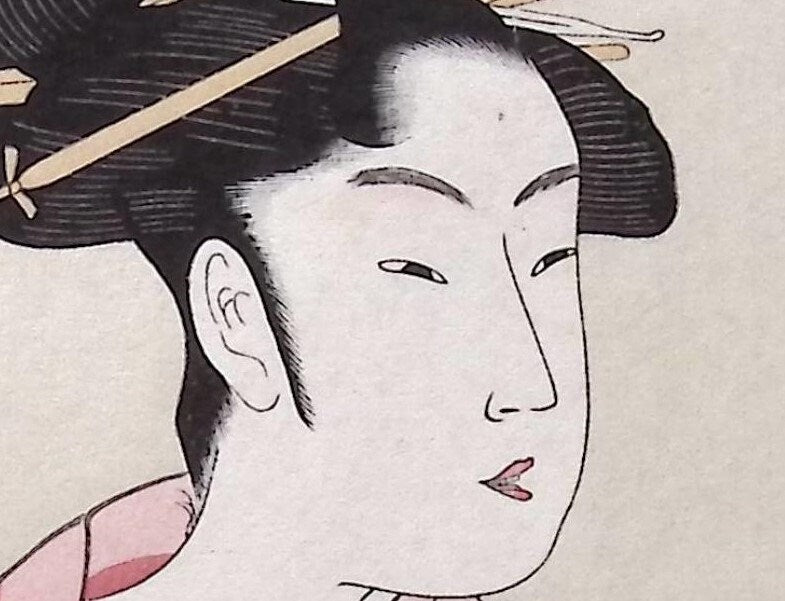 Japanese Ukiyoe, woodcut print, Utamaro, "Takashima Ohisa"