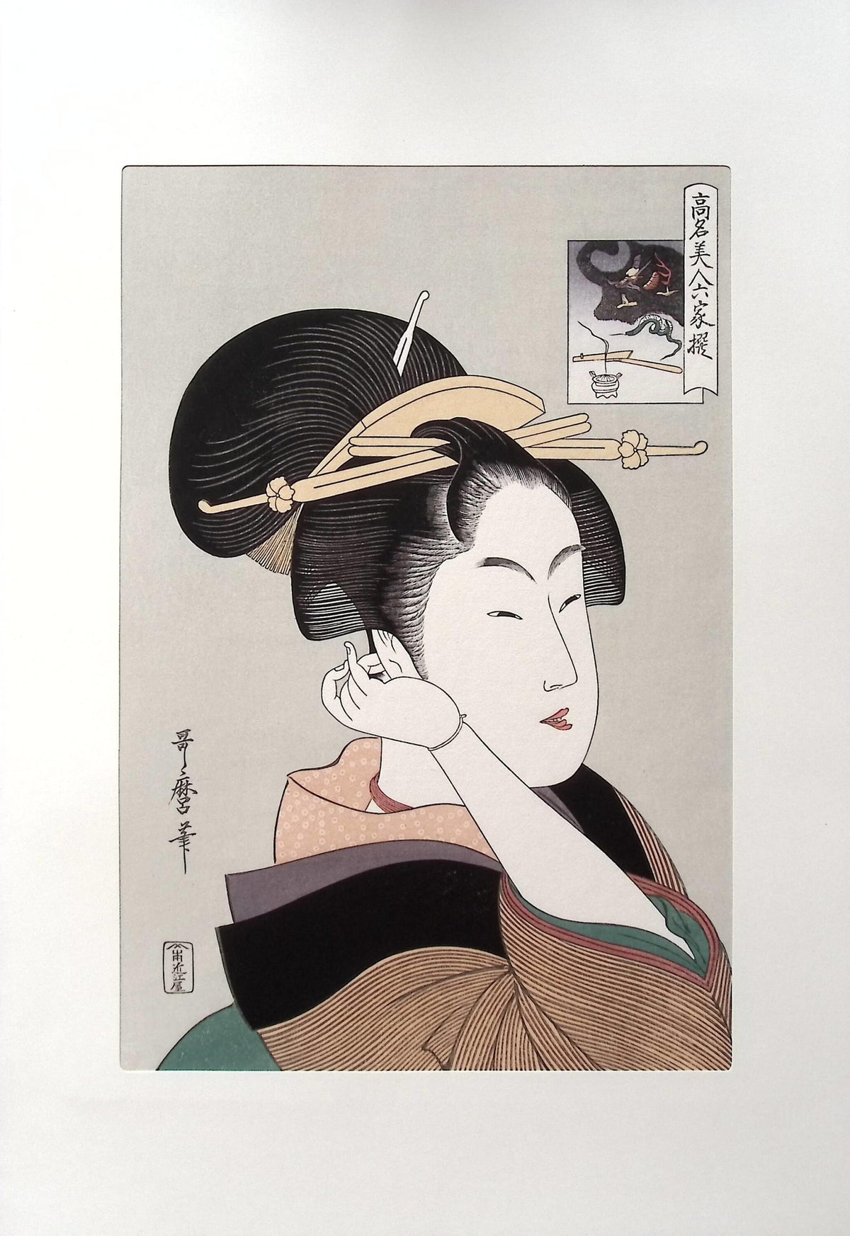 Japanese Ukiyoe, woodcut print, Utamaro, "Tatsumi Roko"