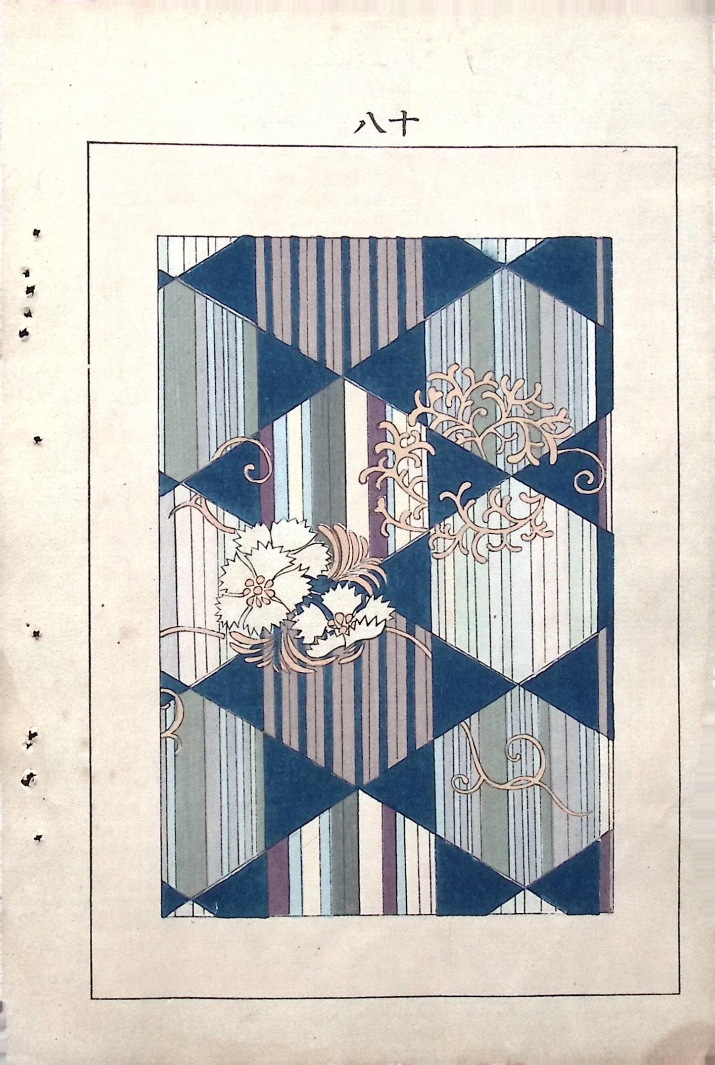 Japanese Antique Original Woodcut Print, Japanese design, Around 1900, Bijutsukai 5, Antique Japanese print, Kimono Design.