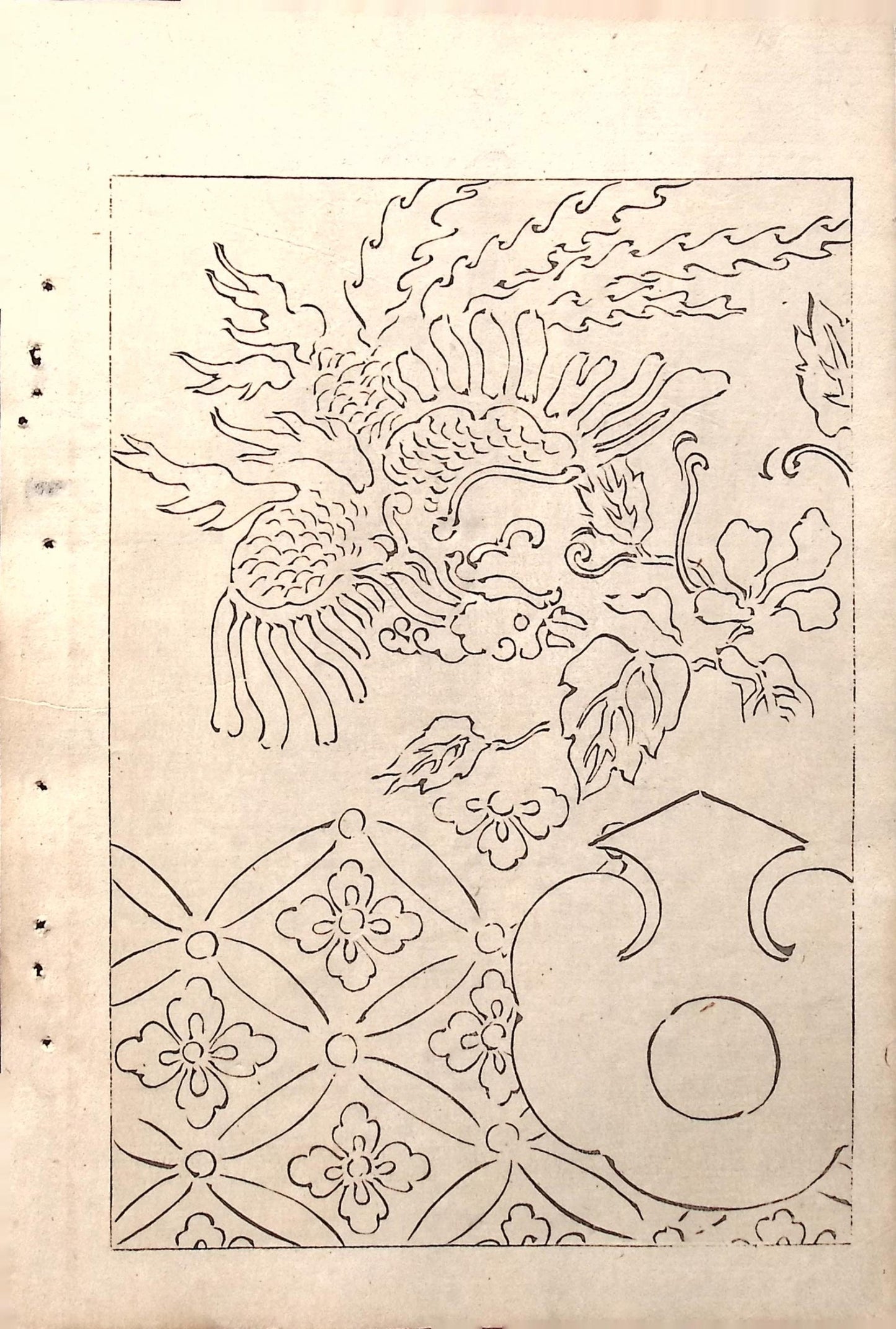 Japanese Antique Original Woodcut Print, c 1900, Bijutsukai 5, Sekka, Korin