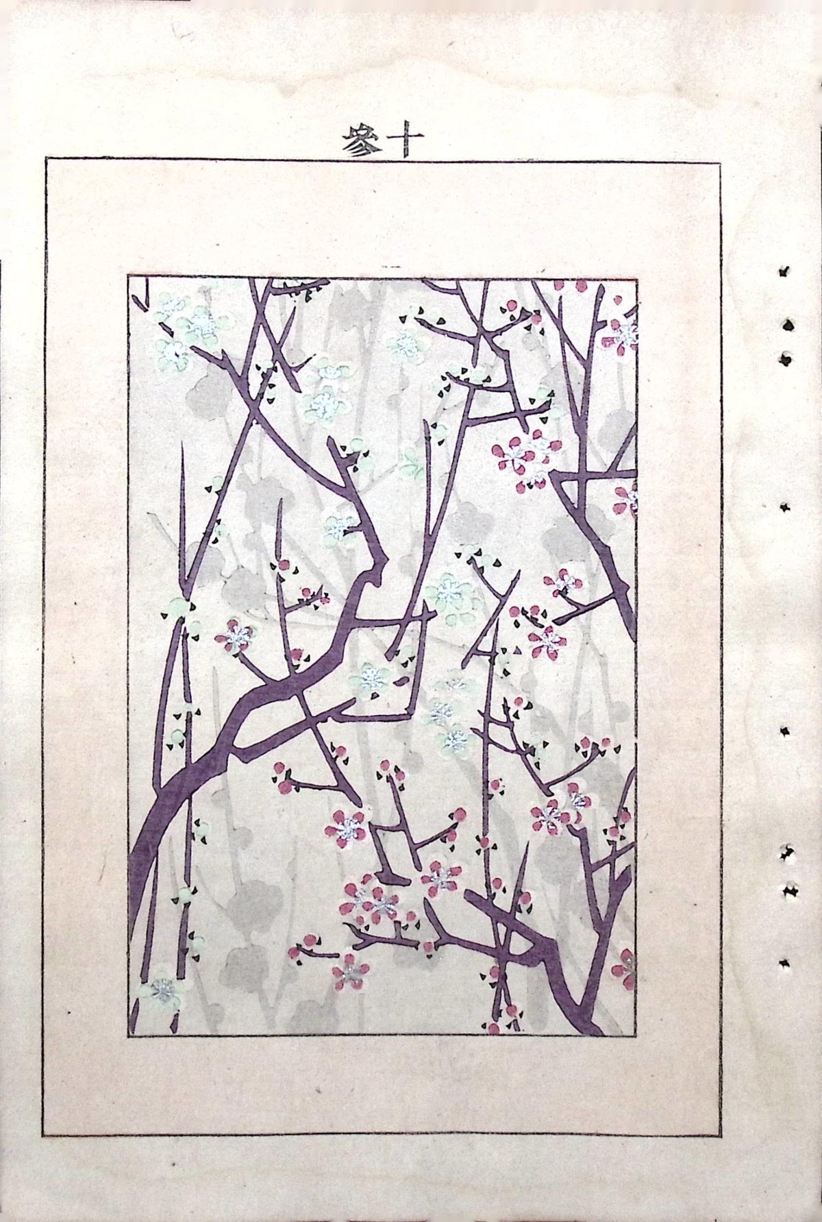 Japanese Antique Original Woodcut Print, c 1900, Bijutsukai 6, Sekka, Korin