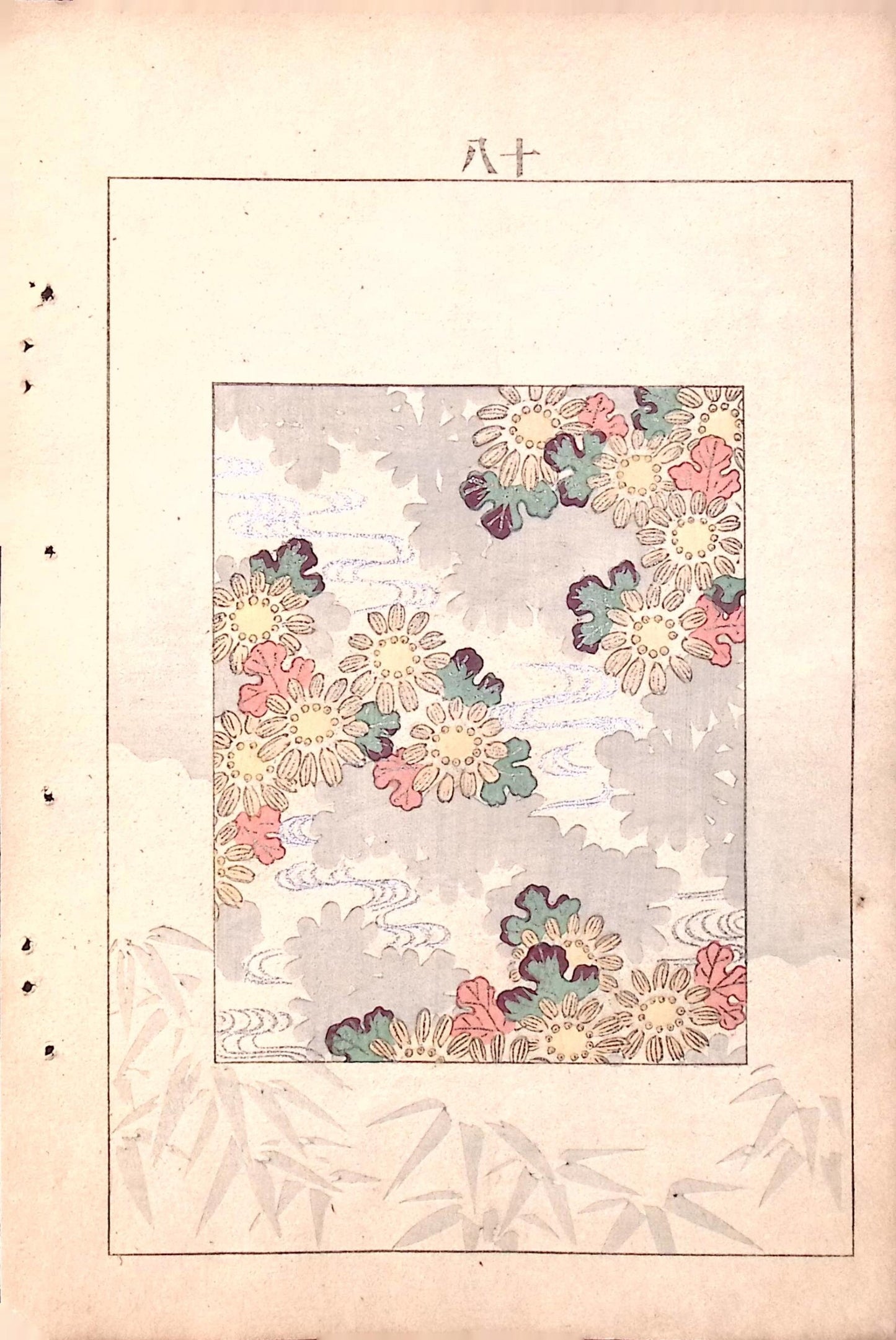Japanese Antique Original Woodcut Print, Japanese design, Around 1900, Bijutsukai 7, Antique Japanese print, Kimono Design.