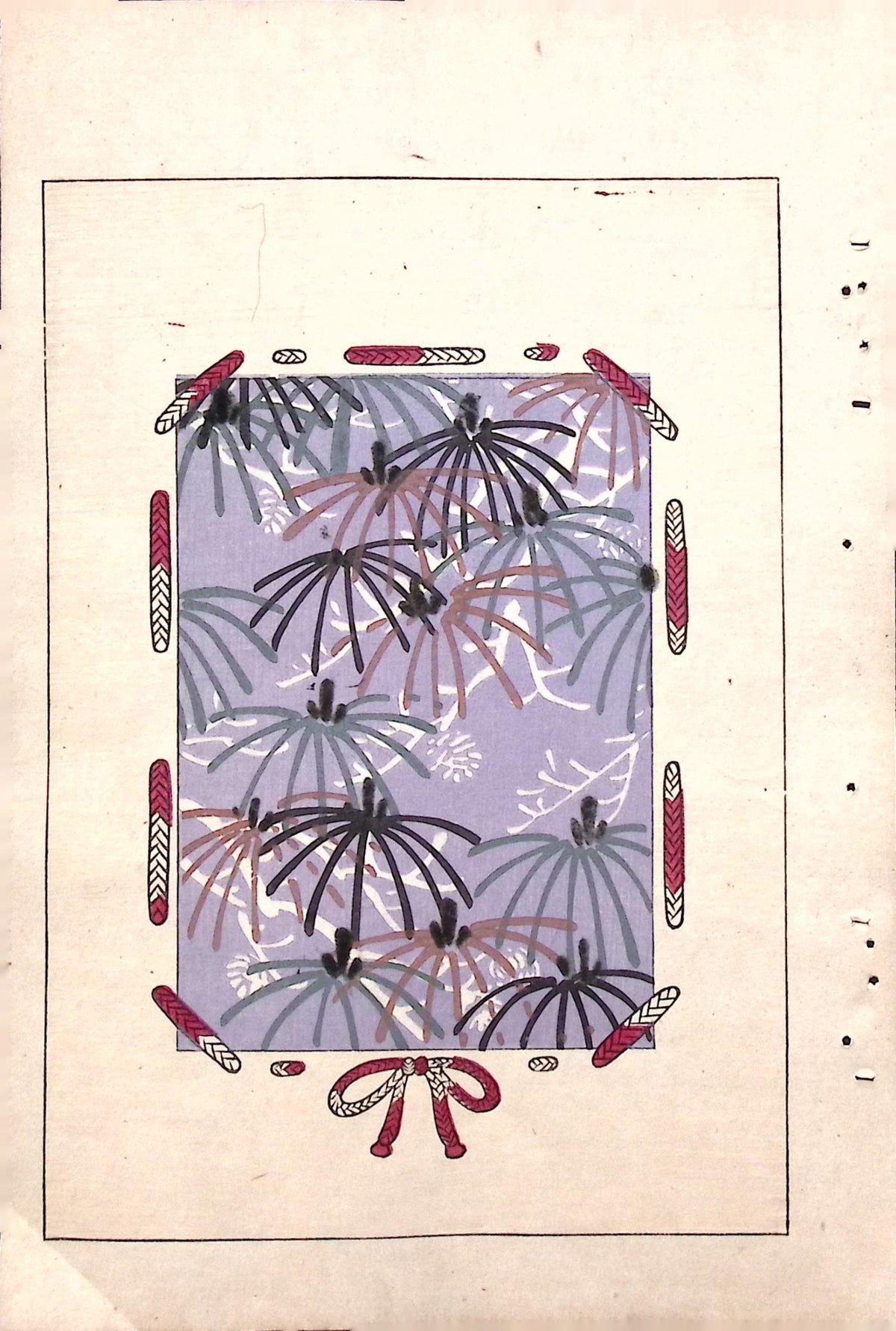 Japanese Antique Original Woodcut Print, c 1900, Bijutsukai 7, Sekka, Korin