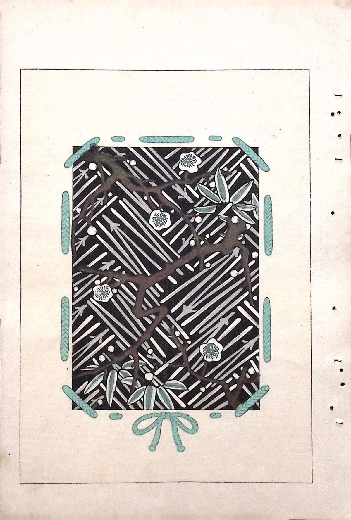 Japanese Antique Original Woodcut Print, c 1900, Bijutsukai 7, Sekka, Korin
