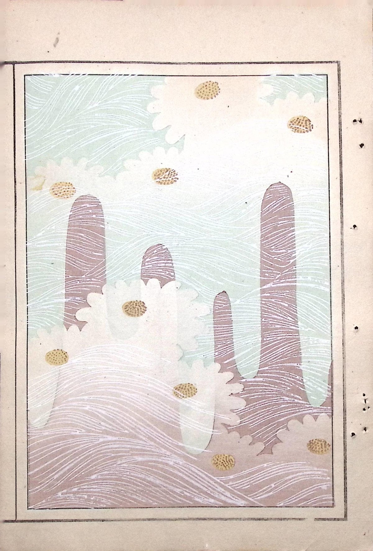 Japanese Antique Original Woodcut Print, c 1900, Bijutsukai 7, Sekka, Korin