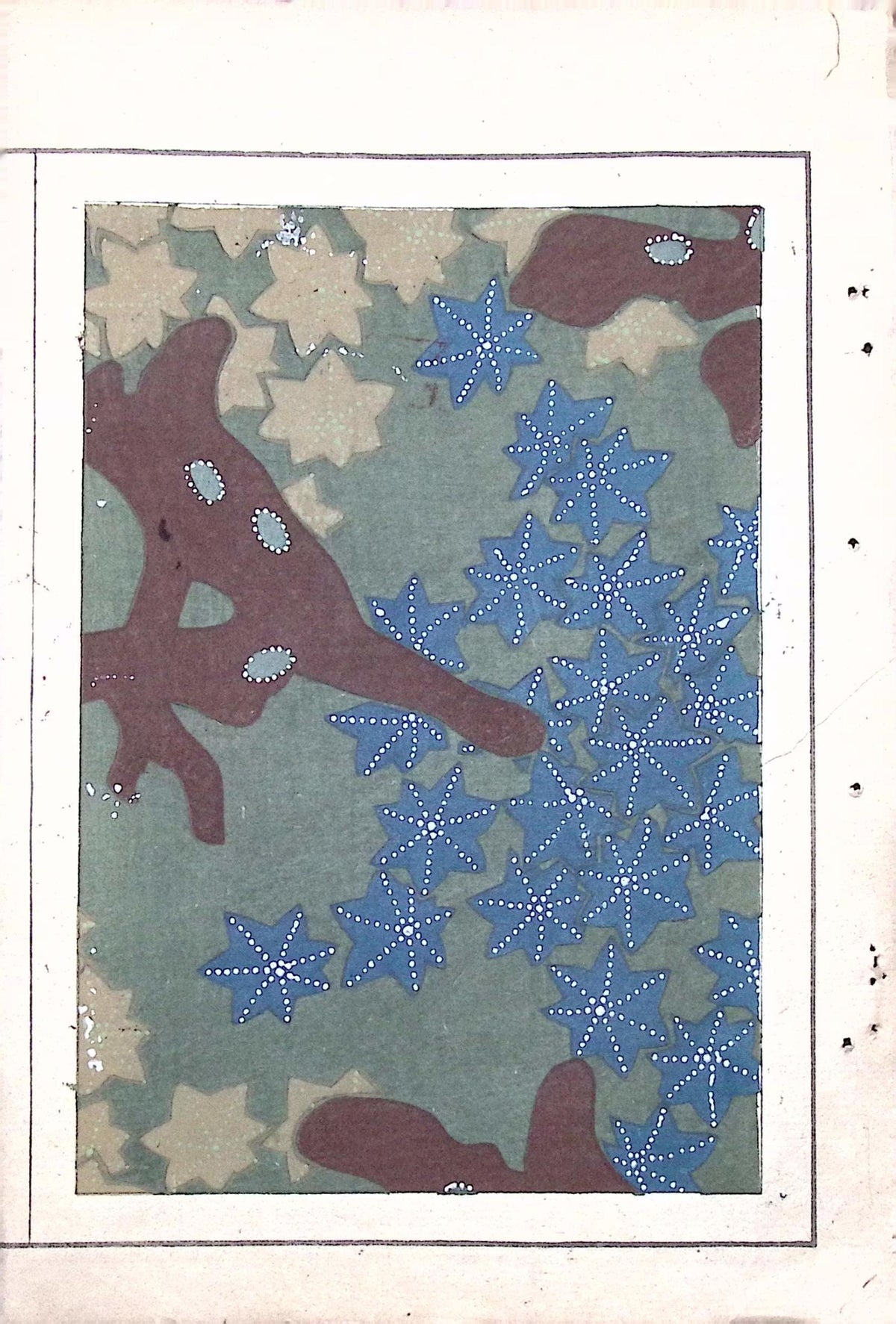 Japanese Antique Original Woodcut Print, c 1900, Bijutsukai 7, Sekka, Korin