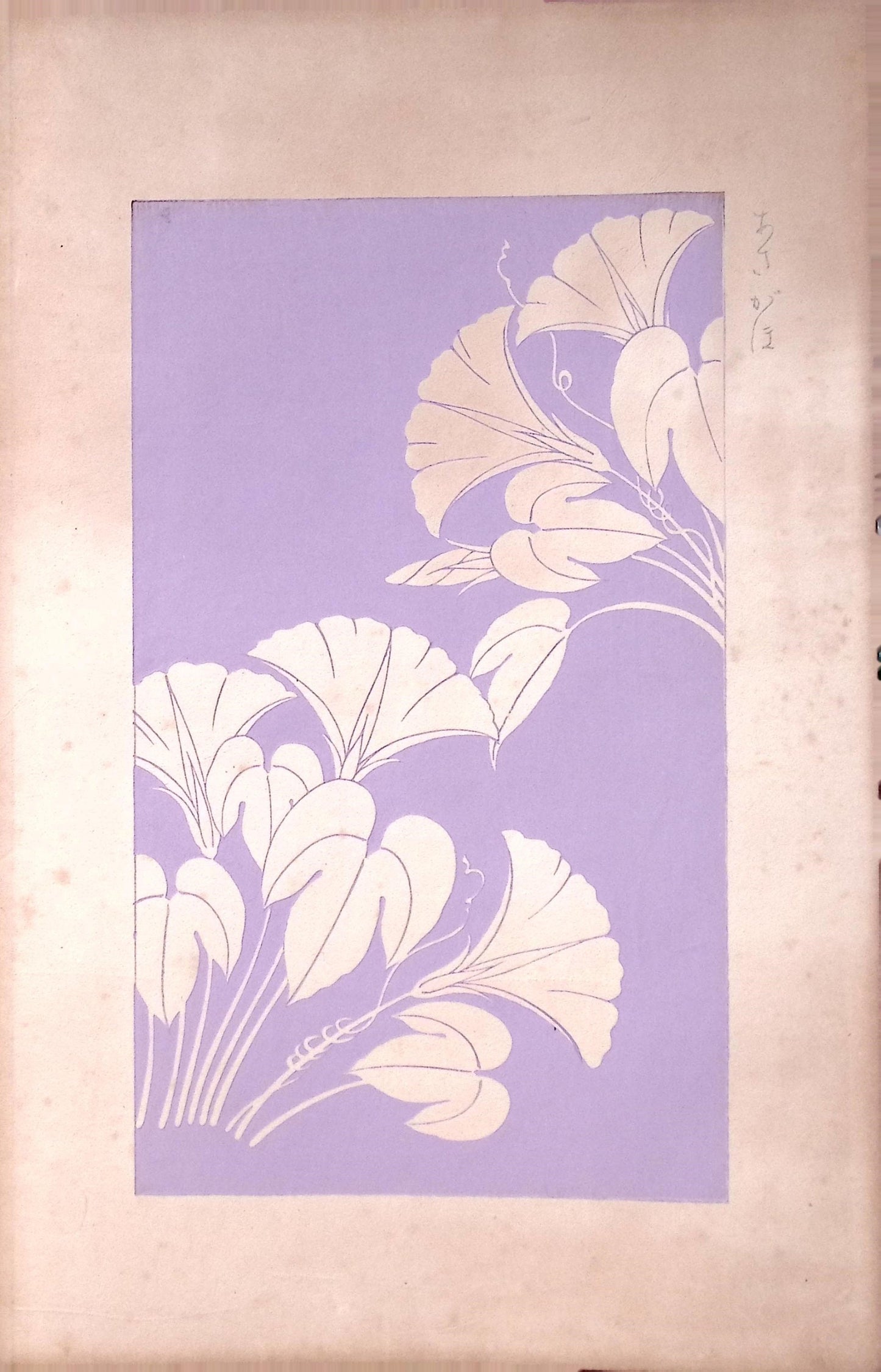 Japanese design, antique, woodcut print, 1932, Kawarazaki Kodo, " Asagao morning glory"
