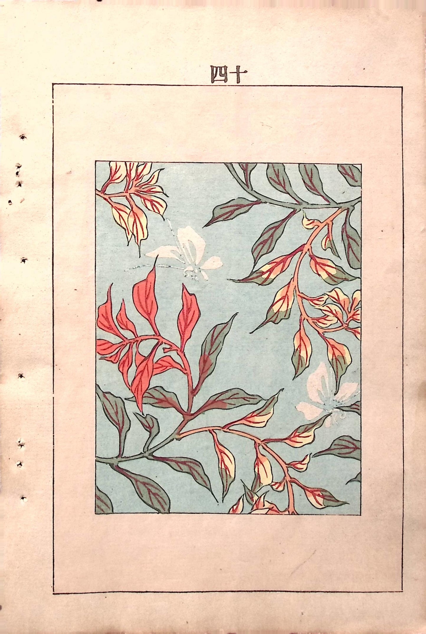 Japanese Antique Original Woodcut Print, c 1900, Bijutsukai 5, Sekka, Korin