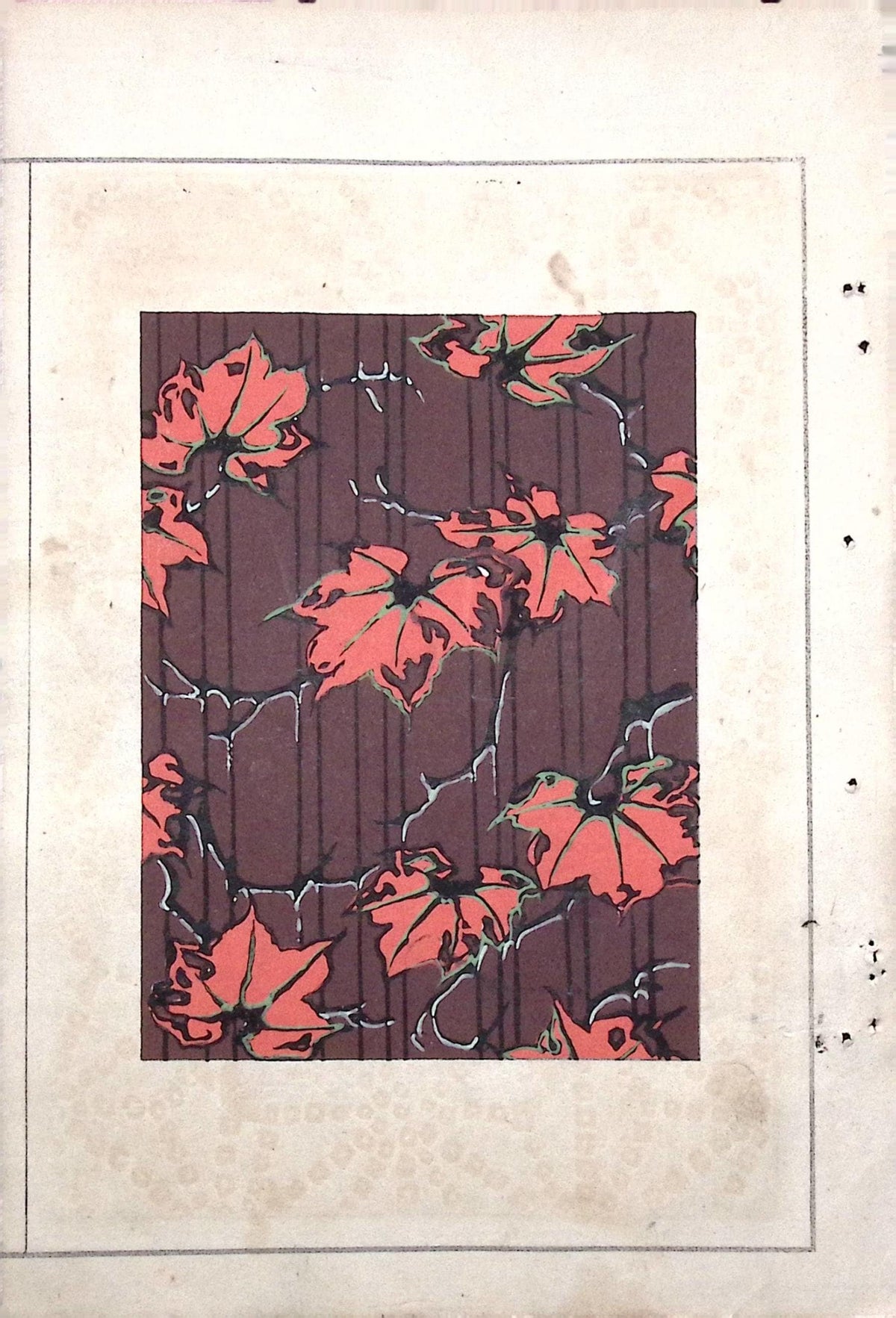 Japanese Antique Original Woodcut Print, c 1900, Bijutsukai 7, Sekka, Korin