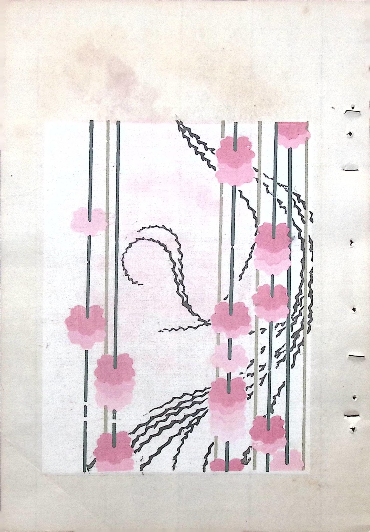 Japanese Antique Original Woodcut Print, Japanese design, Around 1900, Bijutsukai 8, Antique Japanese print, Kimono Design.