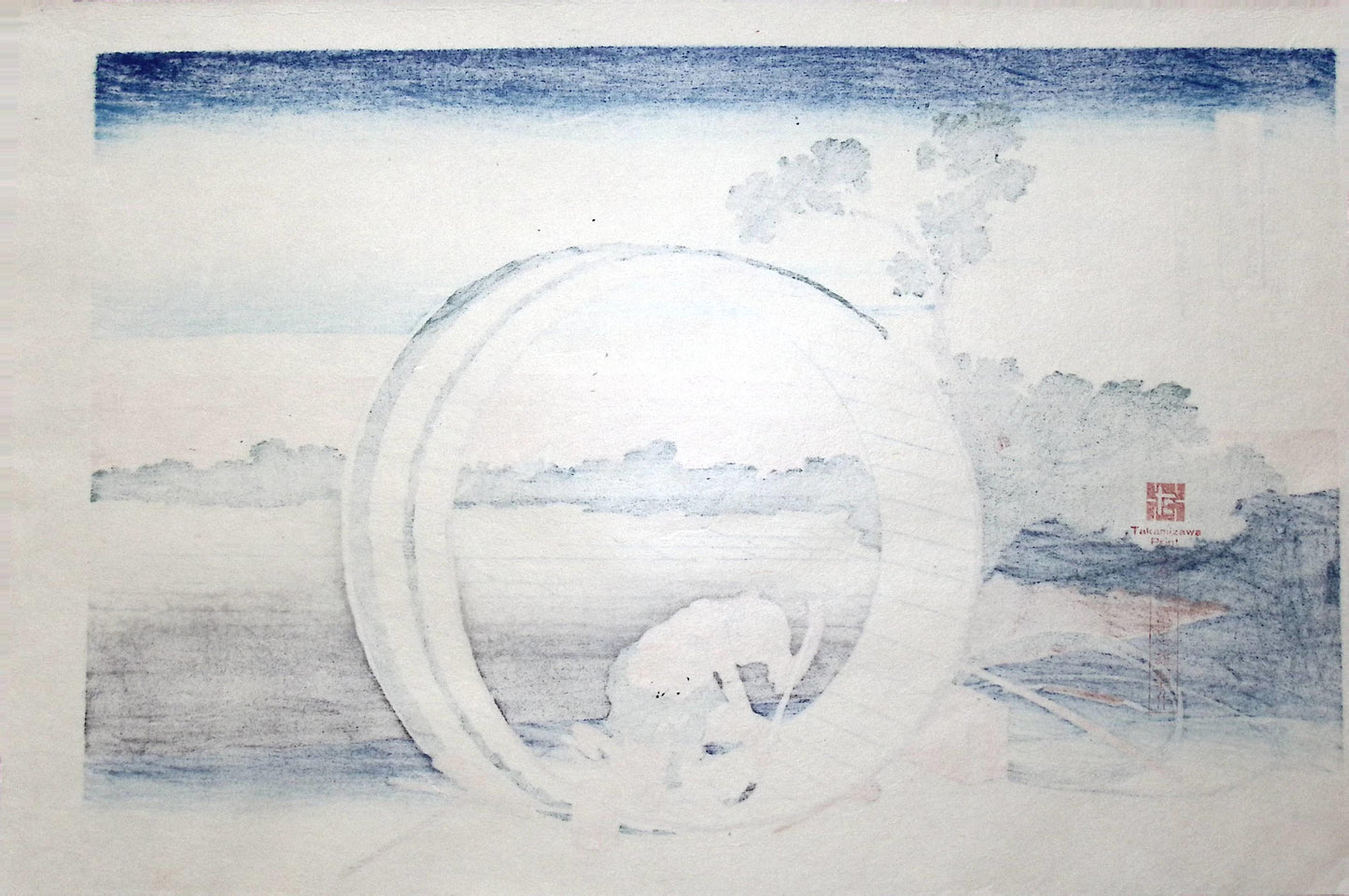 Japanese Ukiyo-e, Woodcut print, Hokusai, "Fuji View Field in Owari Province"