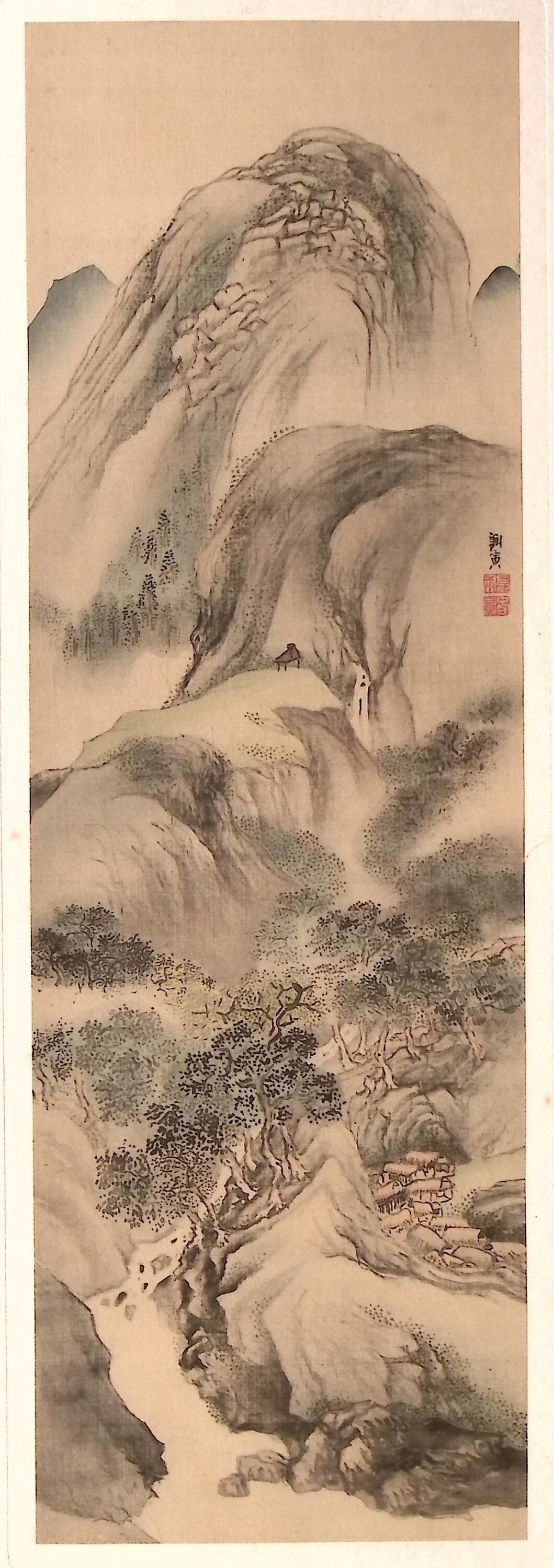 1914, Japanese antique woodblock print, Yosa Buson, "春景山水図".