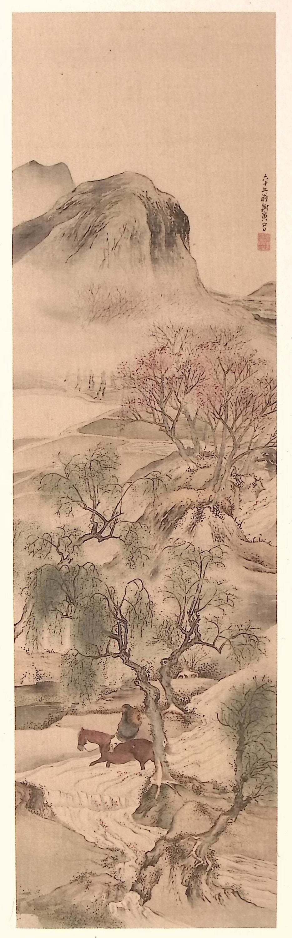 1914, Japanese antique woodblock print, Yosa Buson, "柳渓帰牧図".