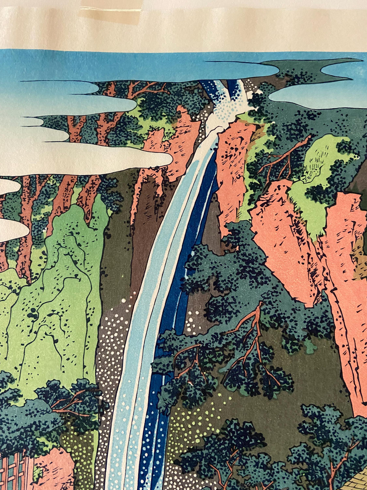 Japanese Ukiyo-e, Woodcut print, Katsushika Hokusai, "The Rôben Falls at Ôyama in Sagami Province"