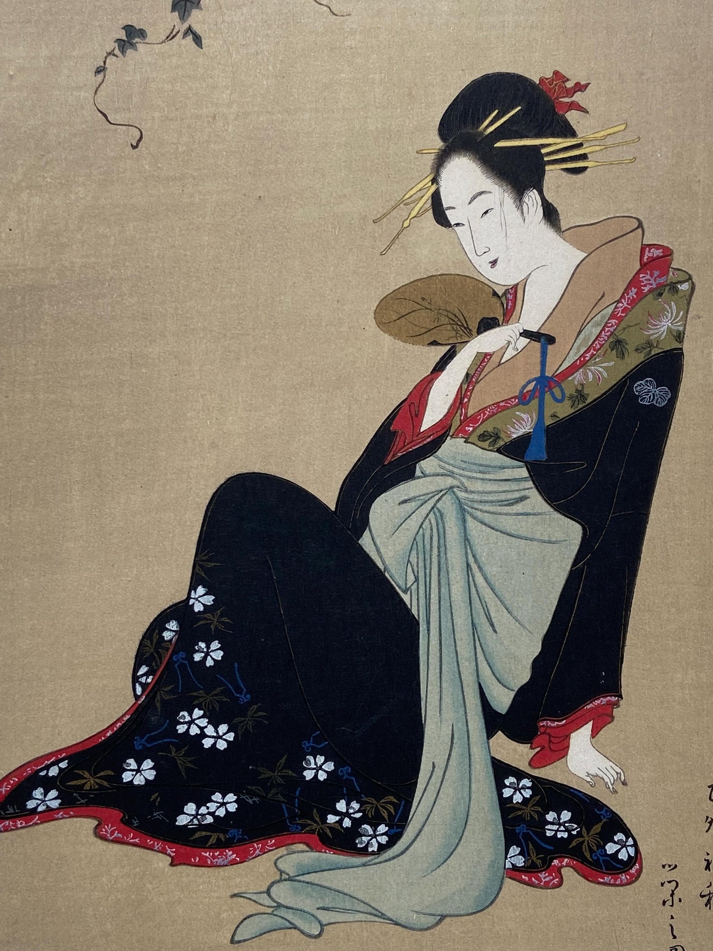 Japanese antique Ukiyoe, woodcut print, 1906, Japanese antique woodblock print, Hosoda Eishi, from Ukiyoe-ha-gashu.