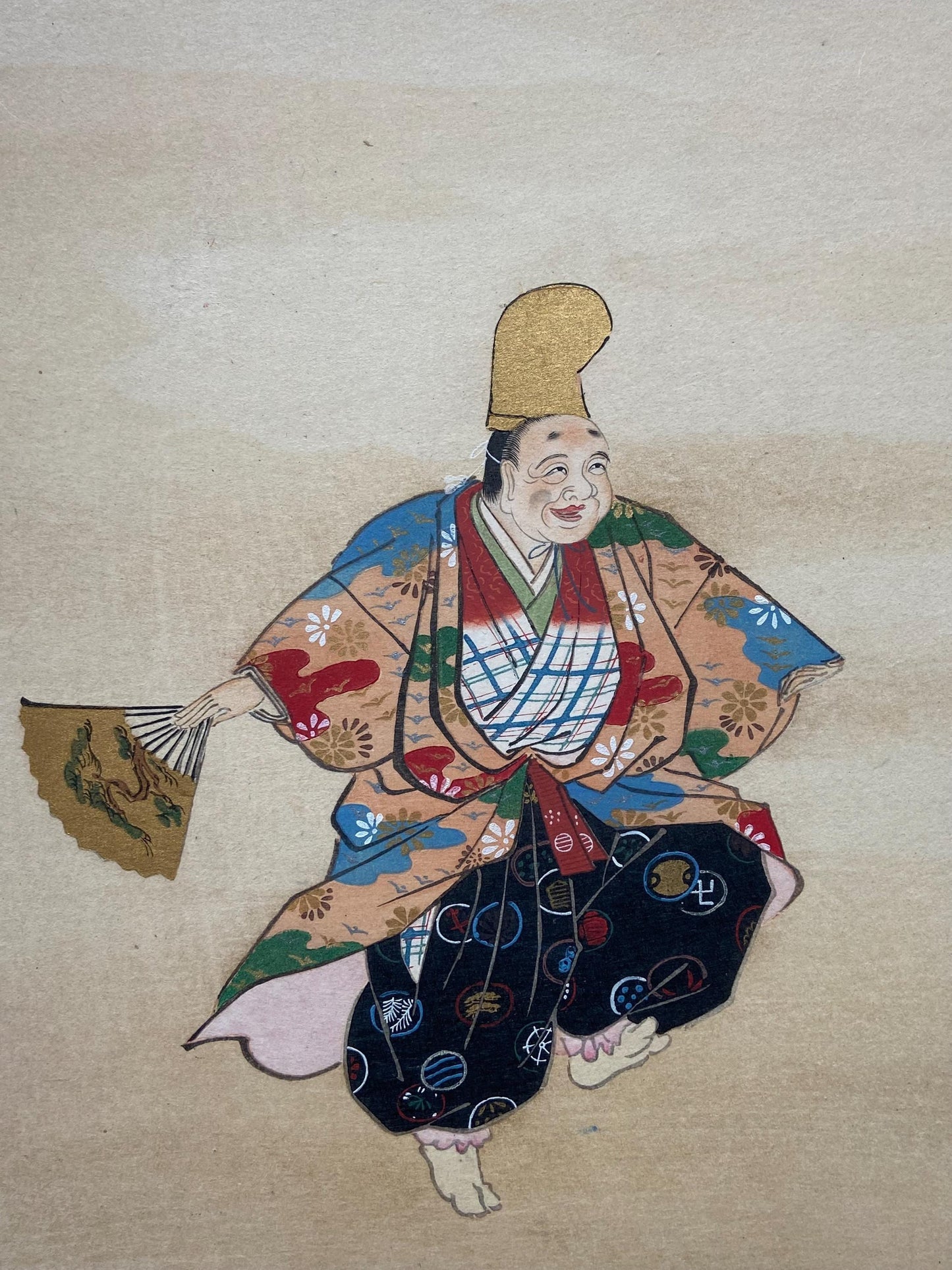 Japanese antique Ukiyoe, woodcut print, 1906, Japanese antique woodblock print, Hanabusa Itcho, "狂言福の神図", from Ukiyoe-ha-gashu.