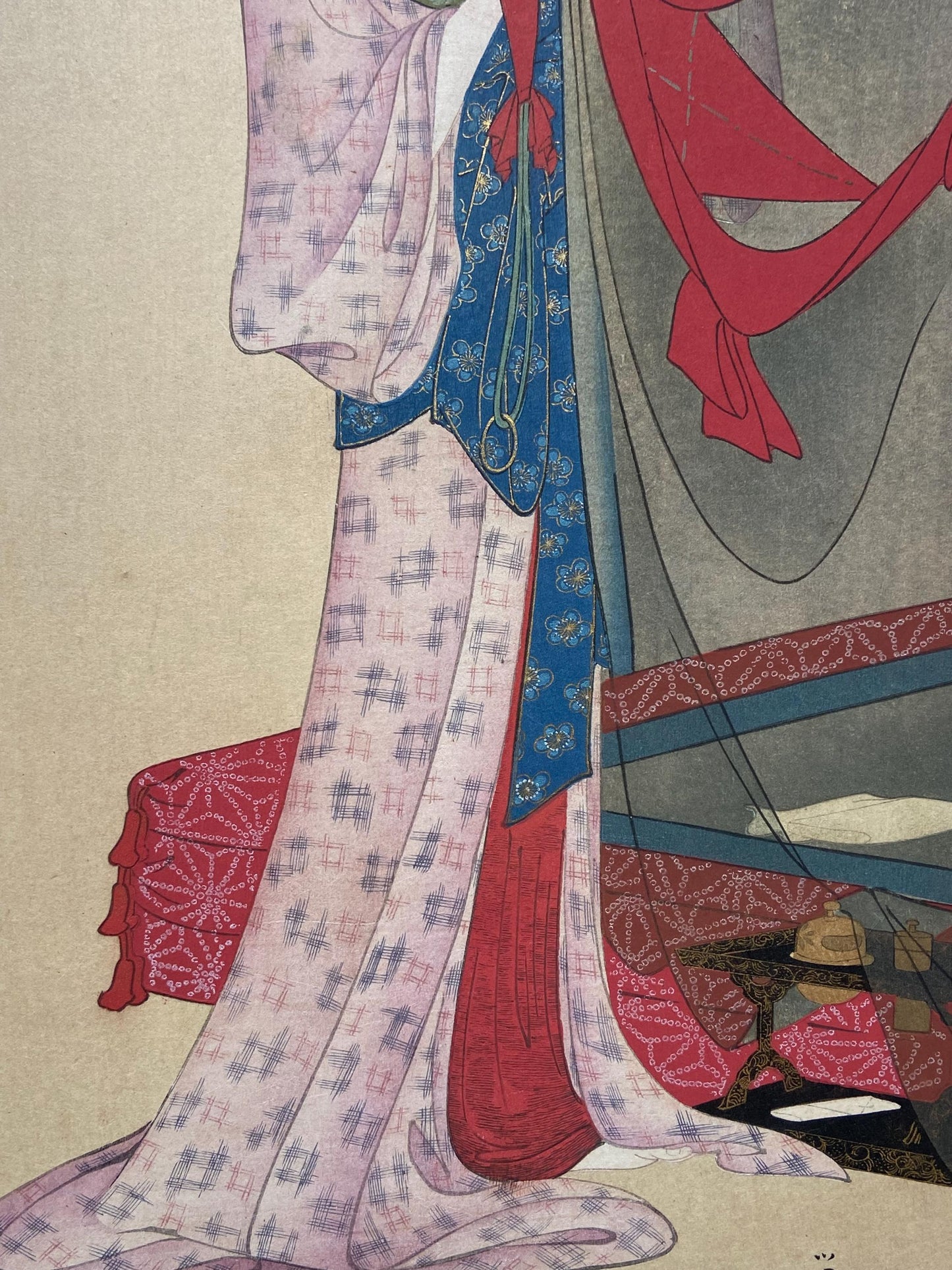 Japanese antique Ukiyoe, woodcut print, 1906, Japanese antique woodblock print, Hosoda Eishi, from Ukiyoe-ha-gashu.