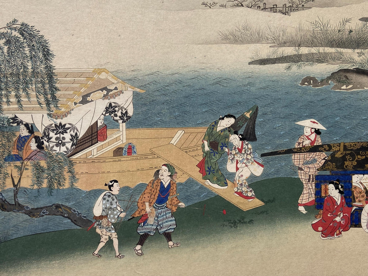 1906, Ukiyoe-ha-gashu, Japanese Ukiyoe, woodblock print, Miyagawa Choshun, "四季行楽図"