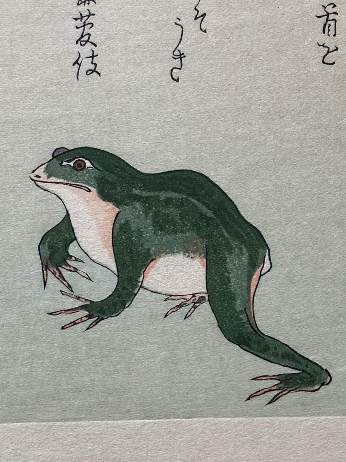 Japanese Ukiyo-e Woodblock print, Utamaro, "Frog (Kaeru) and Gold Beetle (Koganemushi)"
