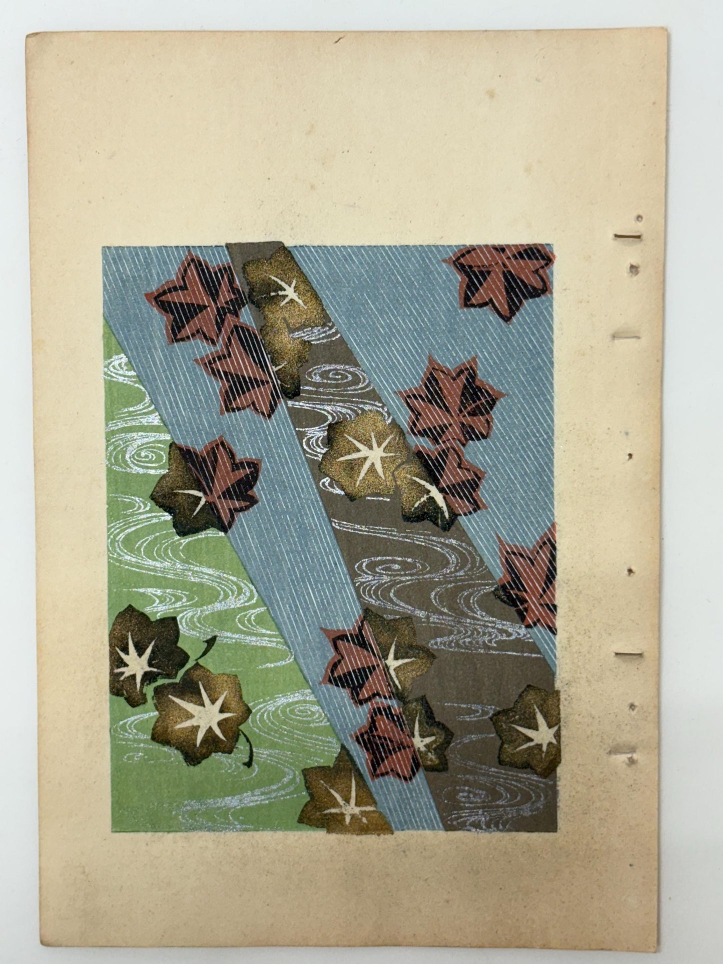 Japanese Antique Original Woodcut Print, Japanese design, Around 1900, Shin-Bijutsukai 9, Antique Japanese print, Kimono Design.