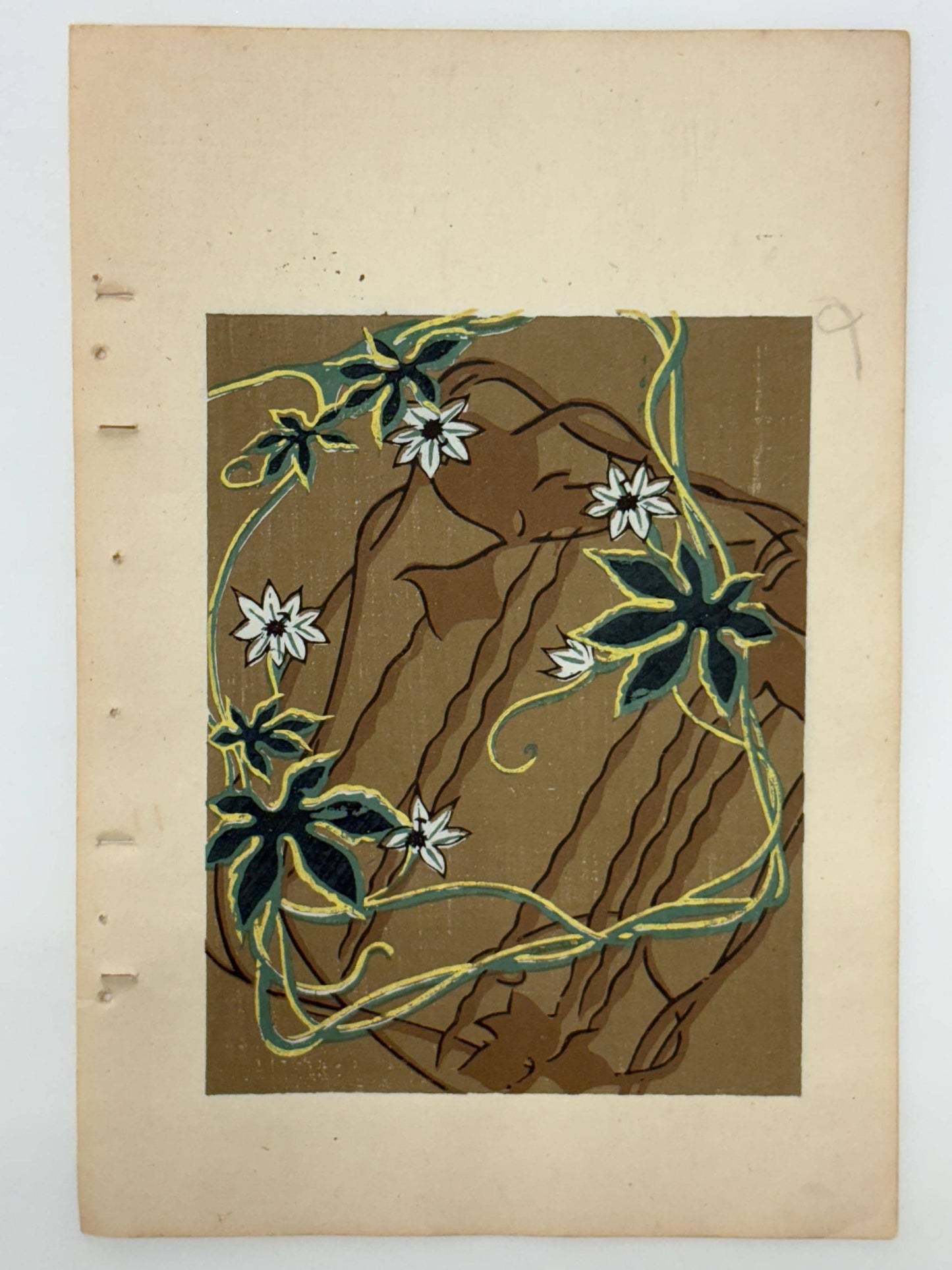 Japanese Antique Original Woodcut Print, Japanese design, Around 1900, Shin-Bijutsukai 10, Antique Japanese print, Kimono Design.