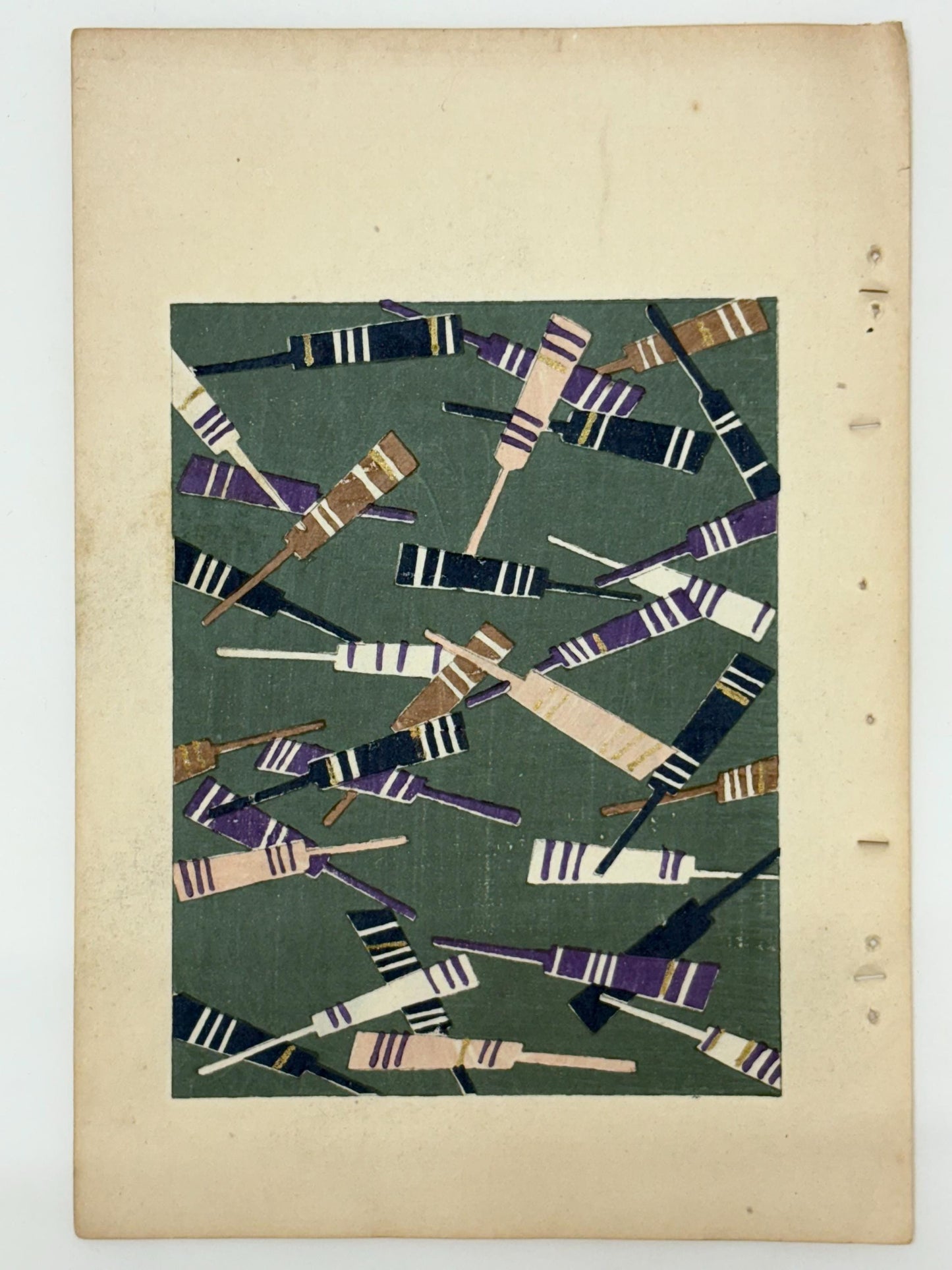 Japanese Antique Original Woodcut Print, Japanese design, Around 1900, Shin-Bijutsukai 11, Antique Japanese print, Kimono Design.