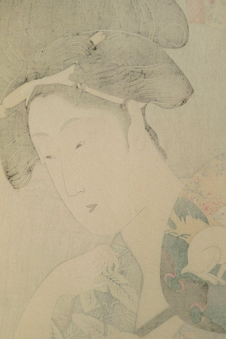 Japanese Ukiyoe, Woodblock print, antique, Tamagawa Shucho, "An Elegant Series of Amulet Painting, Rabbit and Cock"