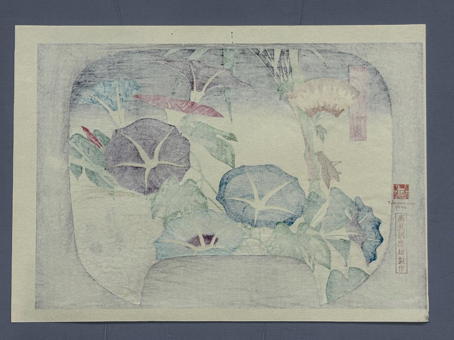 Japanese Ukiyoe, woodcut print, Hiroshige, "morning glory", woodcut print.