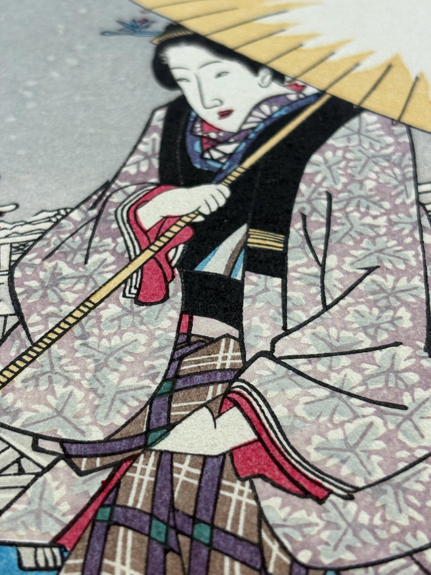 Japanese Ukiyoe, woodcut print, Hiroshige, "Evening Snow at Asakusa, triptych", Woodcut print.