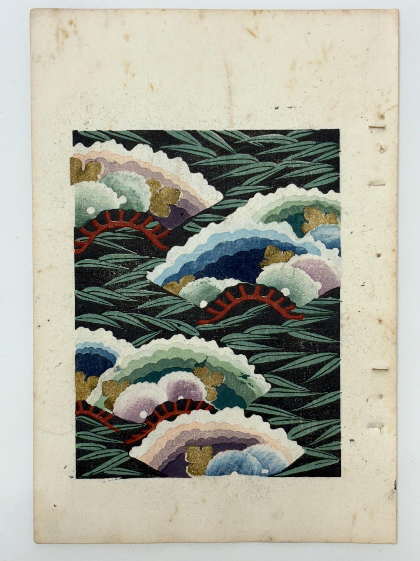 Japanese Antique Original Woodcut Print, Japanese design, Around 1900, Shin-Bijutsukai 9, Antique Japanese print, Kimono Design.