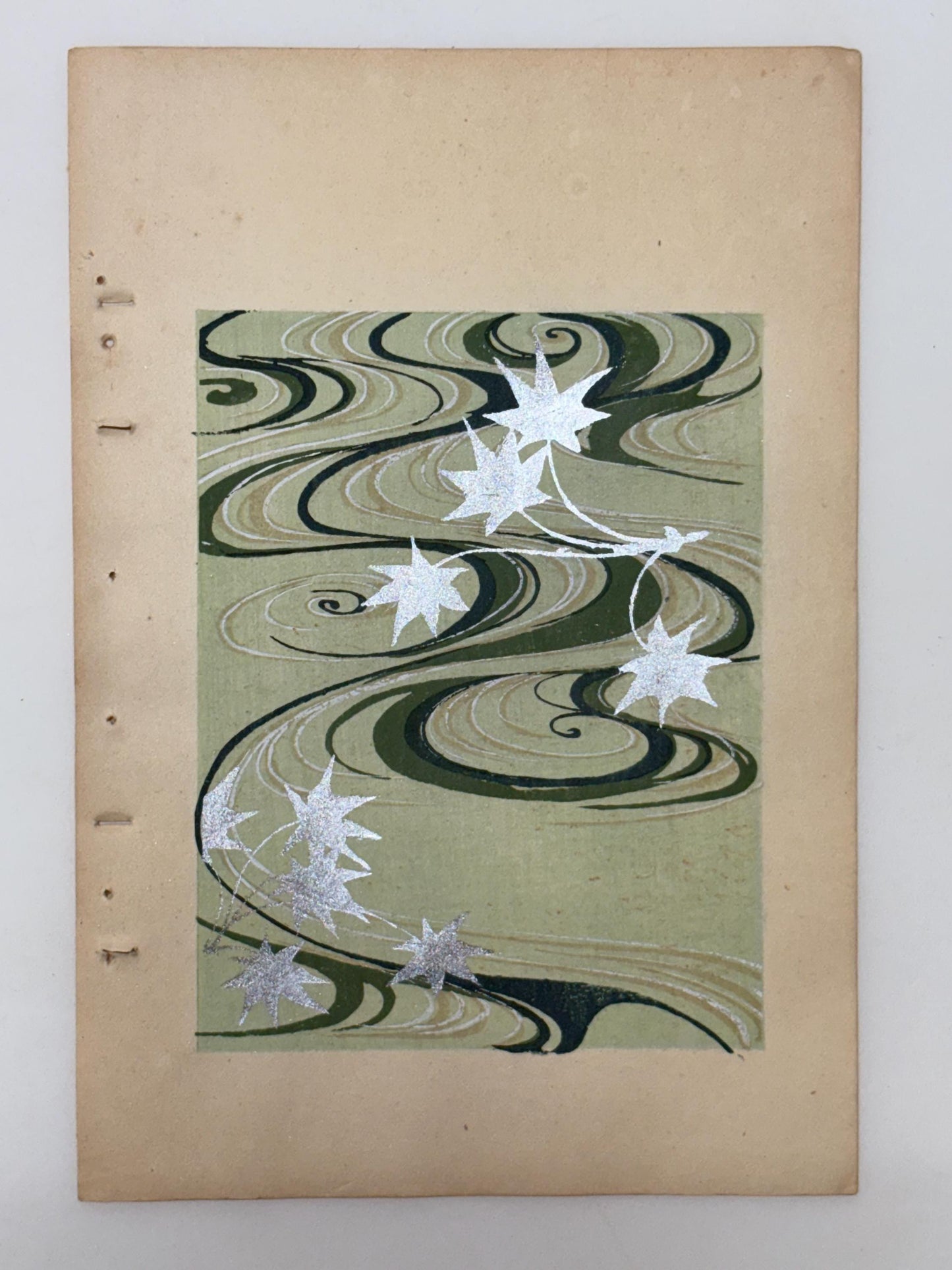 Japanese Antique Original Woodcut Print, Japanese design, Around 1900, Shin-Bijutsukai 9, Antique Japanese print, Kimono Design.