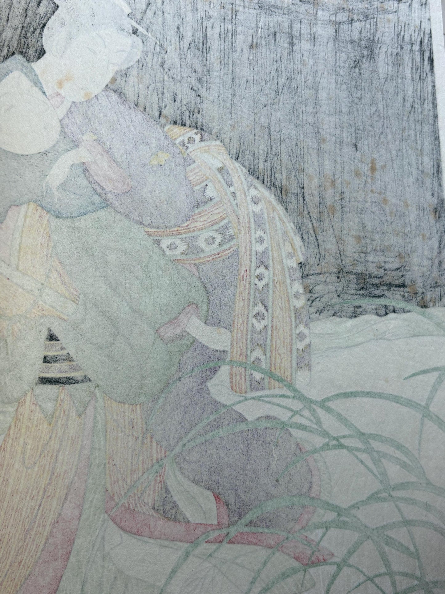 Japanese Ukiyoe, woodcut print, Harunobu, "Elopement of Osen and her lover"